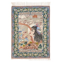 Vintage Silk Foundation Isfahan Pictorial Rug