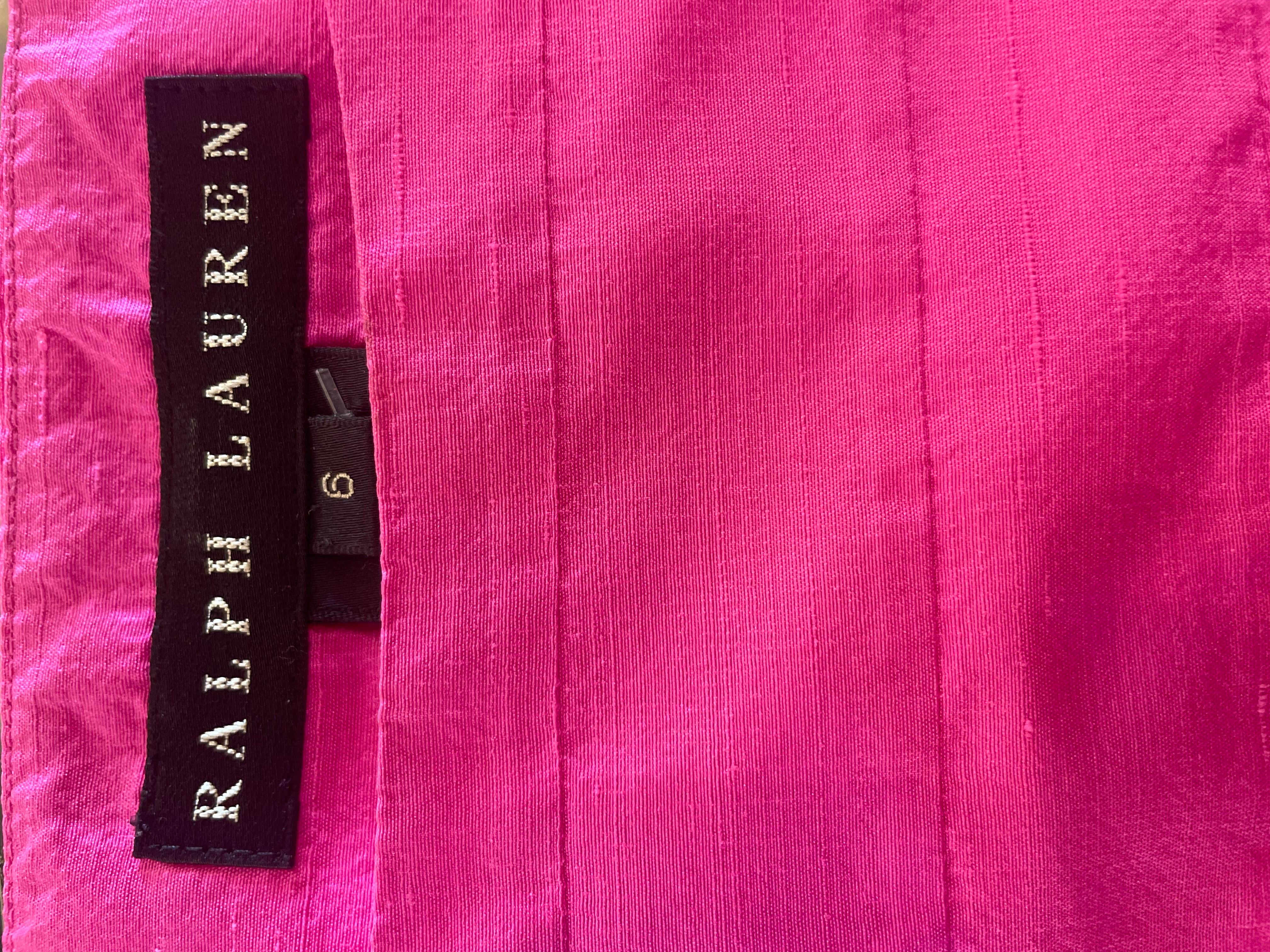 Vintage Silk Fuchsia Pink Short Sleeve Puff Sleeve Blouse by Ralph Lauren  For Sale 1