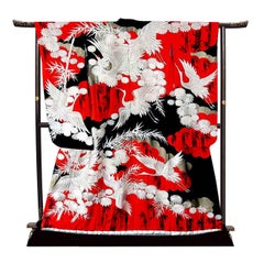 Vintage Silk Silver Brocade Japanese Ceremonial Kimono, Art Deco Style