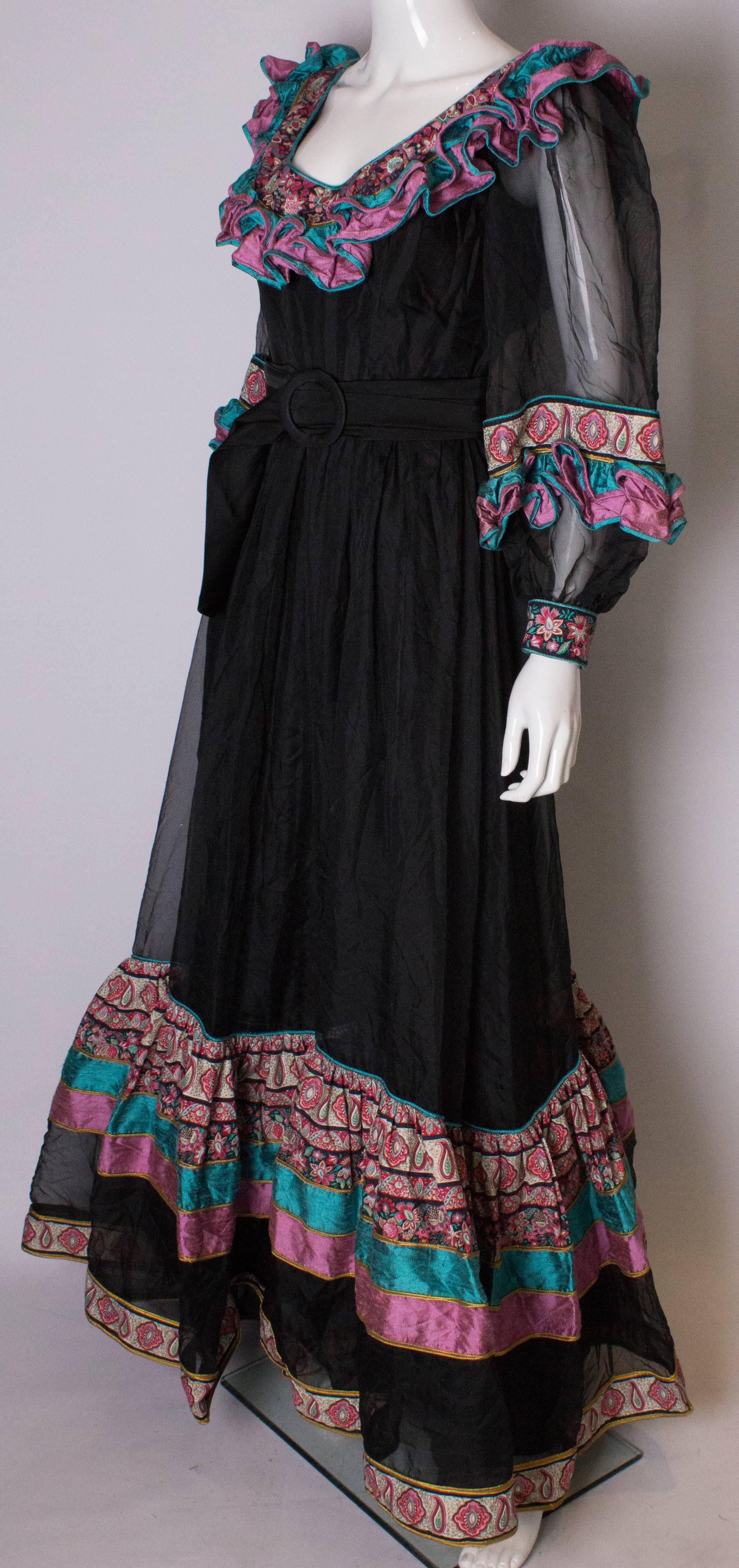 Black Vintage Silk Gown by Regamus London For Sale