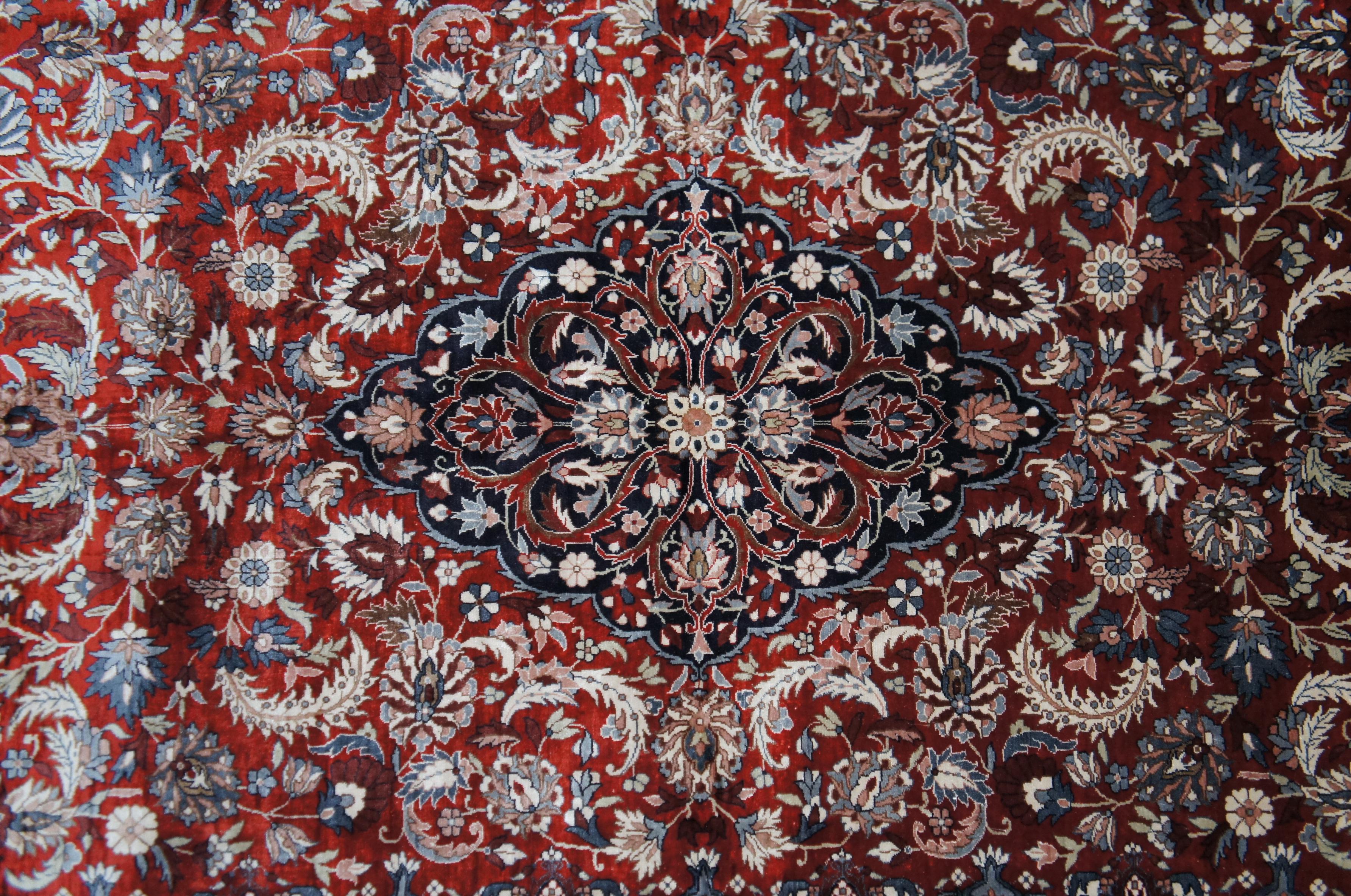 Vintage Silk Hand Knotted Persian Sino Floral Medallion Area Rug Carpet Mat 6' For Sale 2