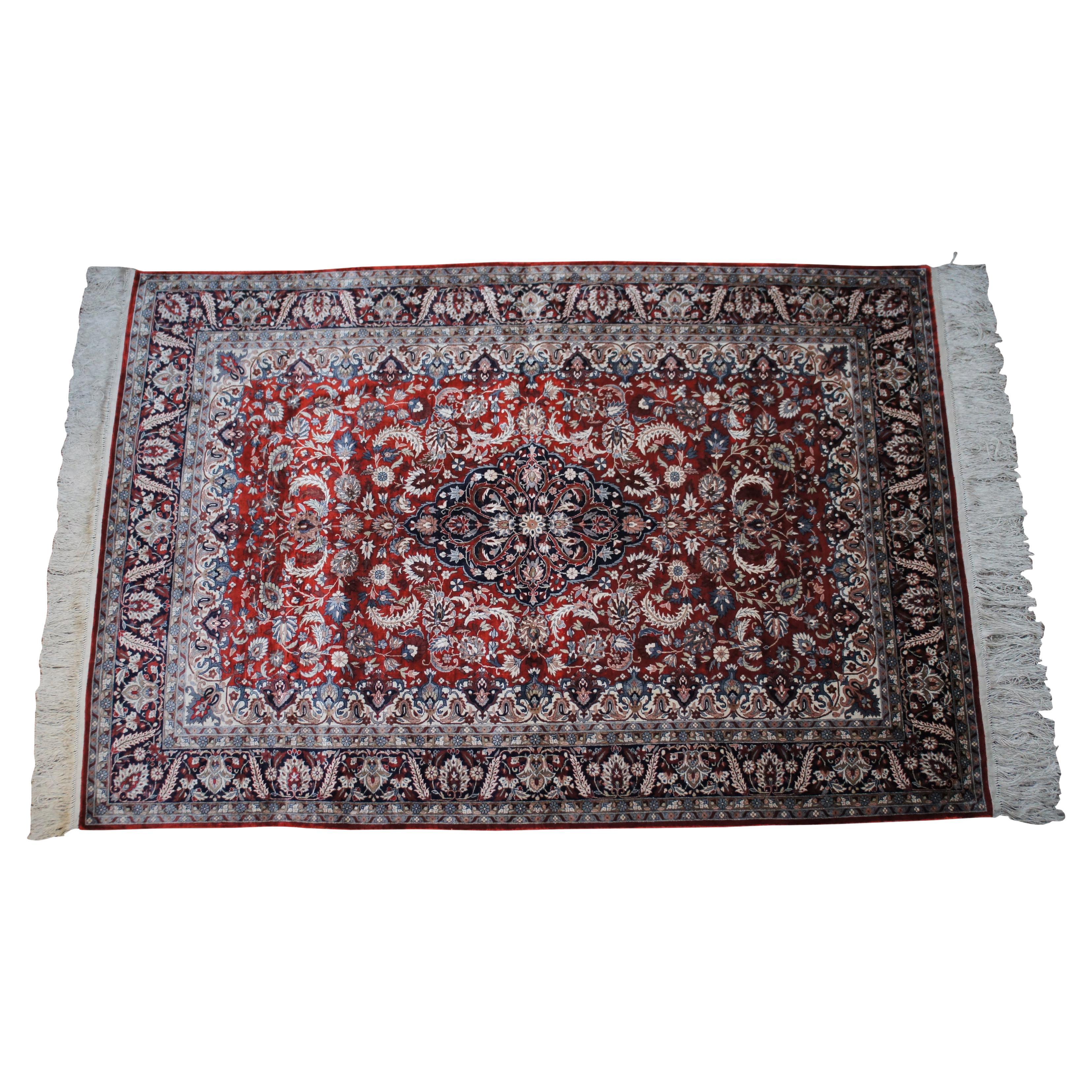 Vintage Silk Hand Knotted Persian Sino Floral Medallion Area Rug Carpet Mat 6'