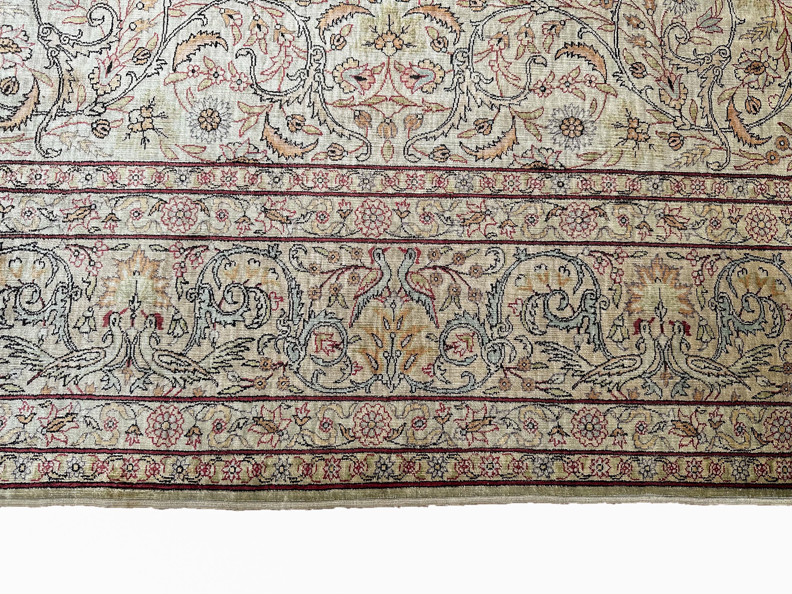 Vintage Silk Hereke Fine 100% Silk High Quality Museum Signed Rug 7x10 209x297cm For Sale 6