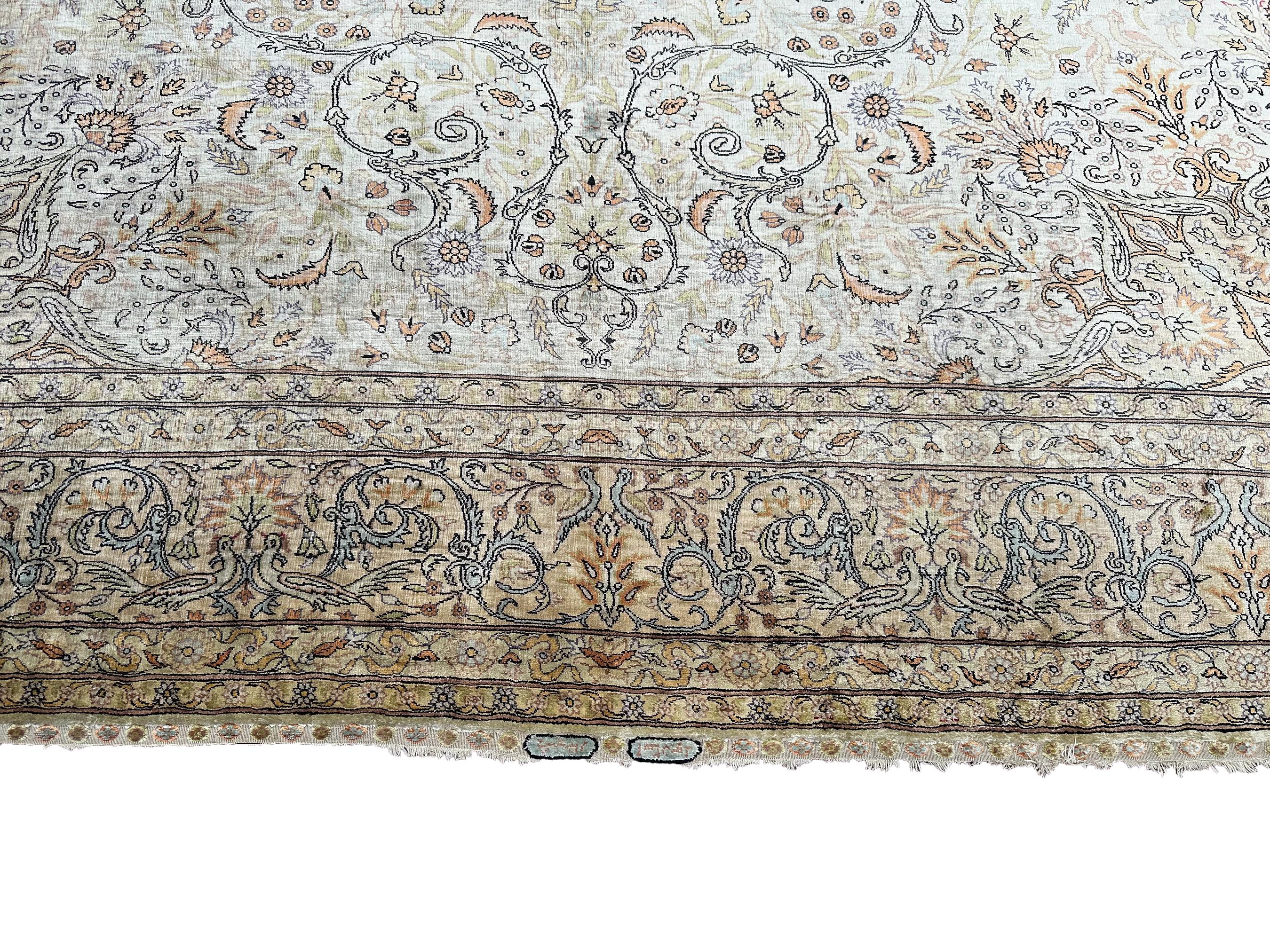 Turkish Vintage Silk Hereke Fine 100% Silk High Quality Museum Signed Rug 7x10 209x297cm For Sale