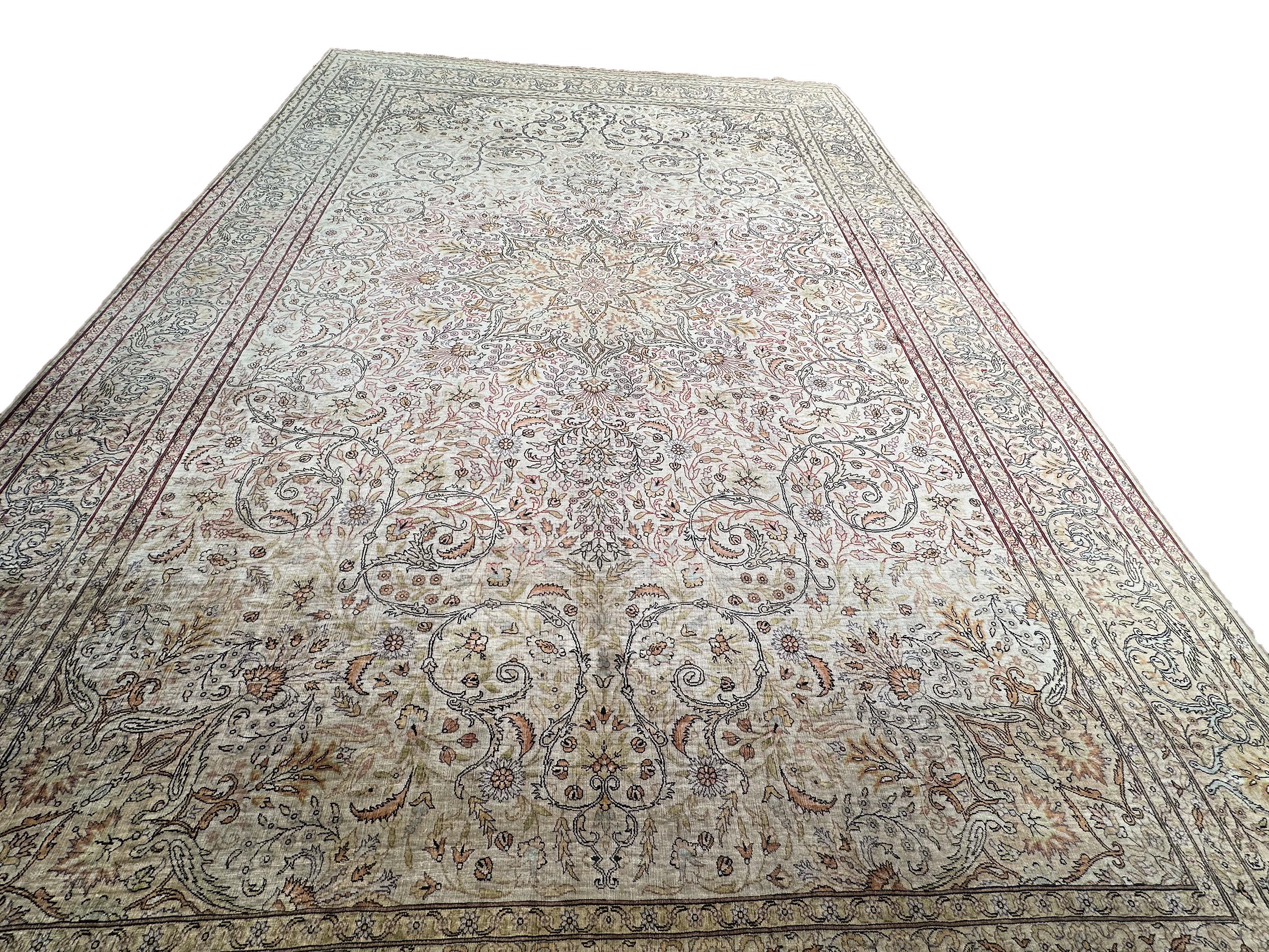 Hand-Knotted Vintage Silk Hereke Fine 100% Silk High Quality Museum Signed Rug 7x10 209x297cm For Sale
