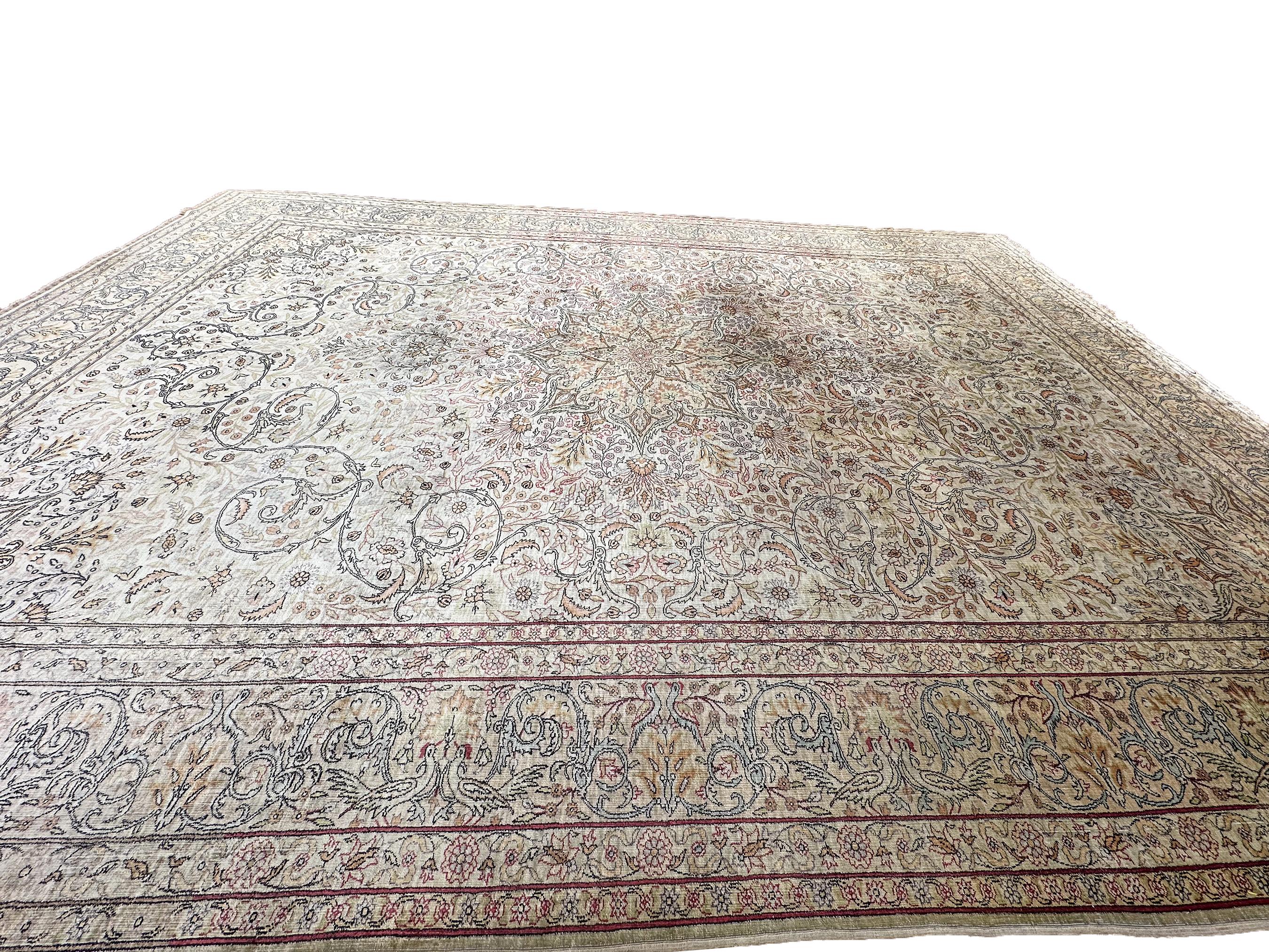 Vintage Silk Hereke Fine 100% Silk High Quality Museum Signed Rug 7x10 209x297cm In Good Condition For Sale In New York, NY