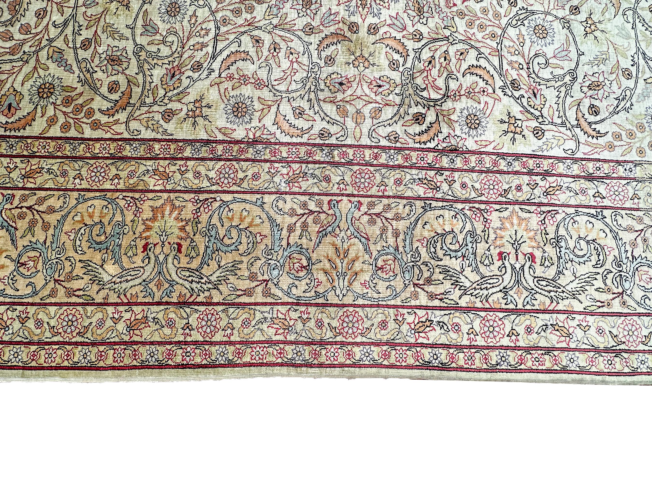 Mid-20th Century Vintage Silk Hereke Fine 100% Silk High Quality Museum Signed Rug 7x10 209x297cm For Sale
