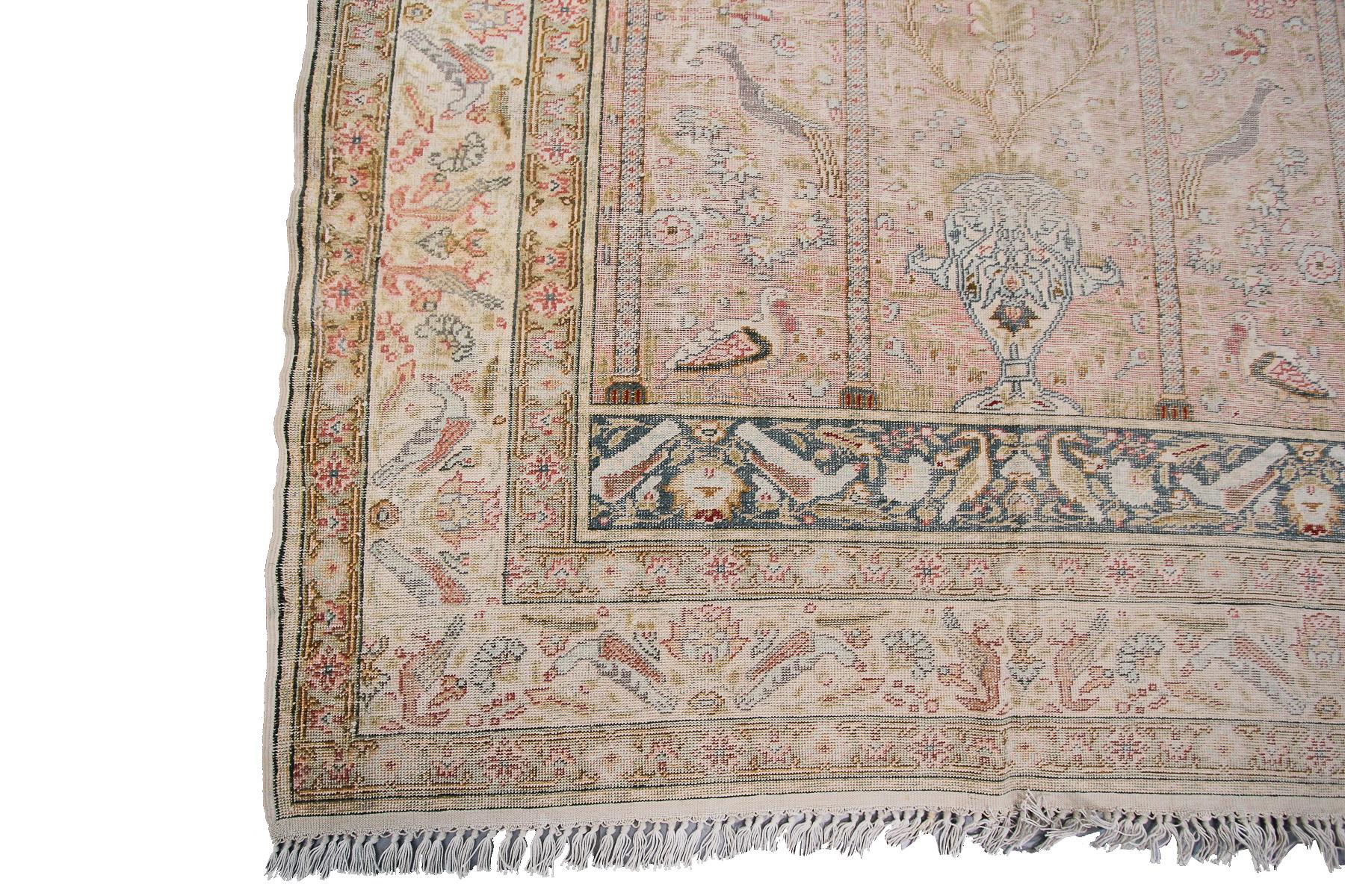 Vintage Silk Hereke Kaysari Distressed Handmade Turkish Rug, 1870 For Sale 2