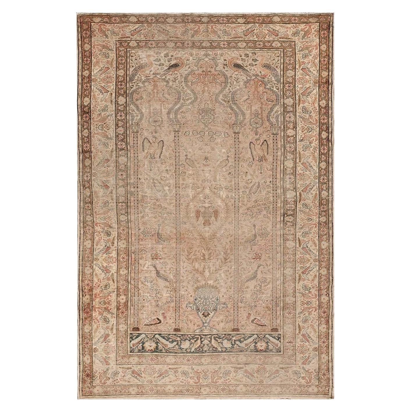 Vintage Silk Hereke Kaysari Distressed Handmade 4X6 Turkish Rug, 1870