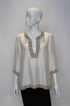 Vintage Silk Kaftan Top with Shell and Bead Detail