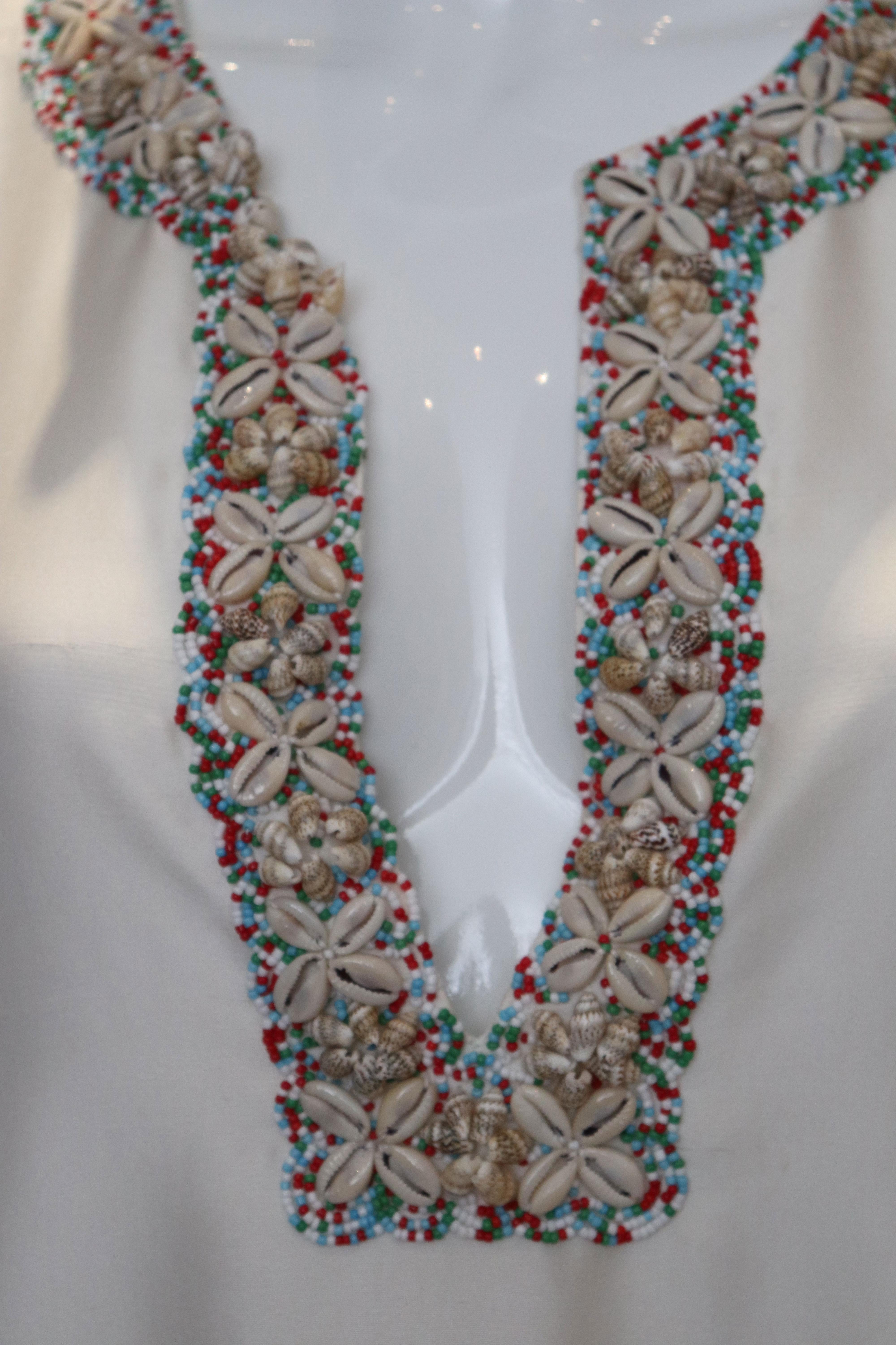 Women's Vintage Silk Kaftan Top with Shell and Bead Detail For Sale