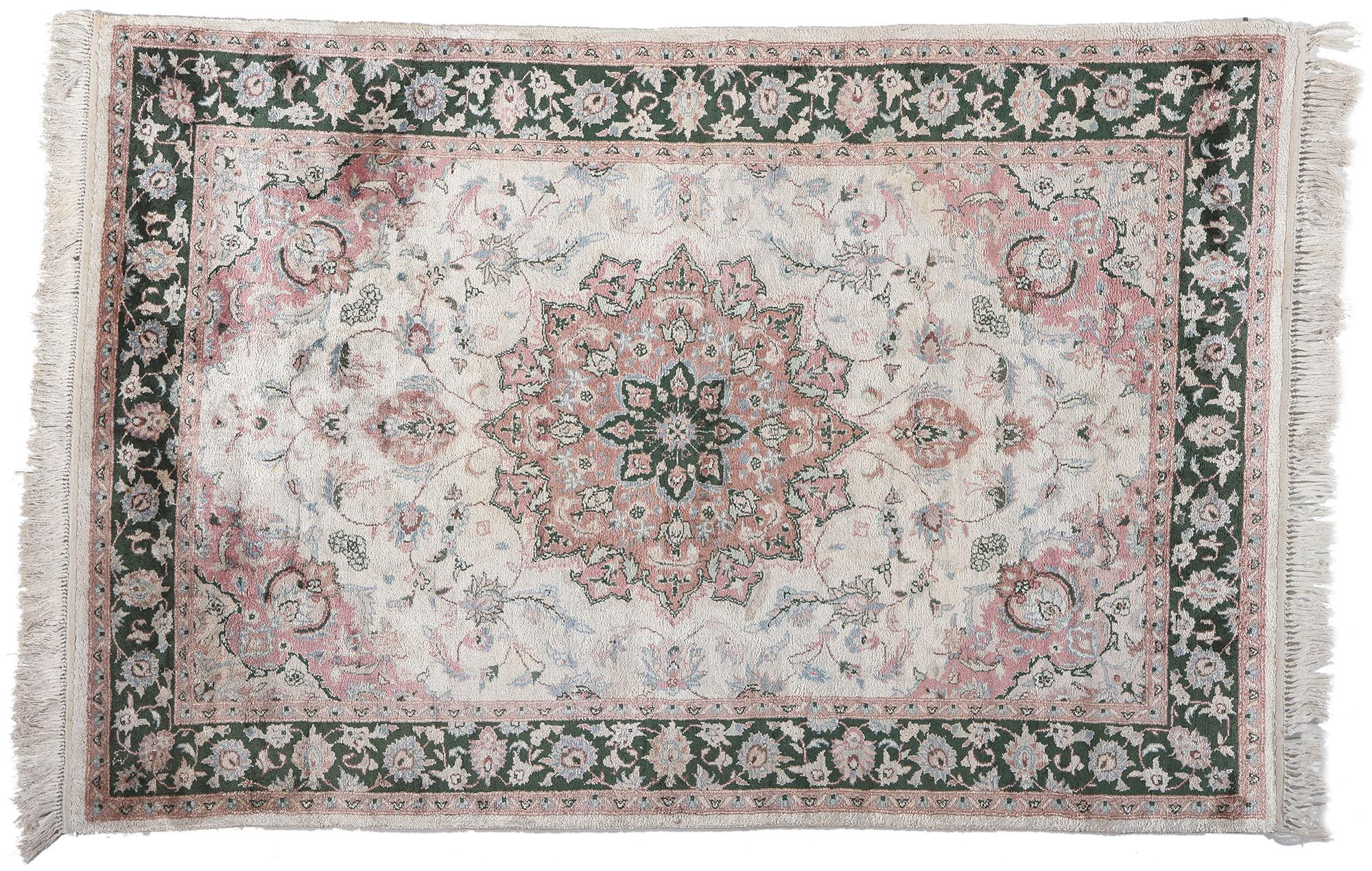 Vintage Silk Kashmir Rug, English Country Meets Luxe Style For Sale 3