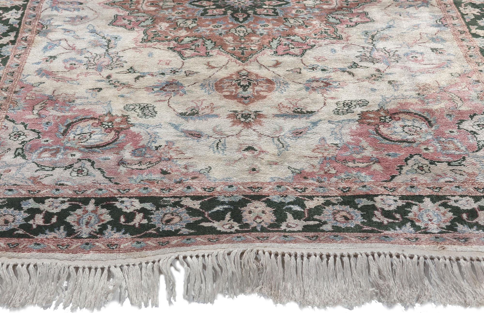 Indian Vintage Silk Kashmir Rug, English Country Meets Luxe Style For Sale
