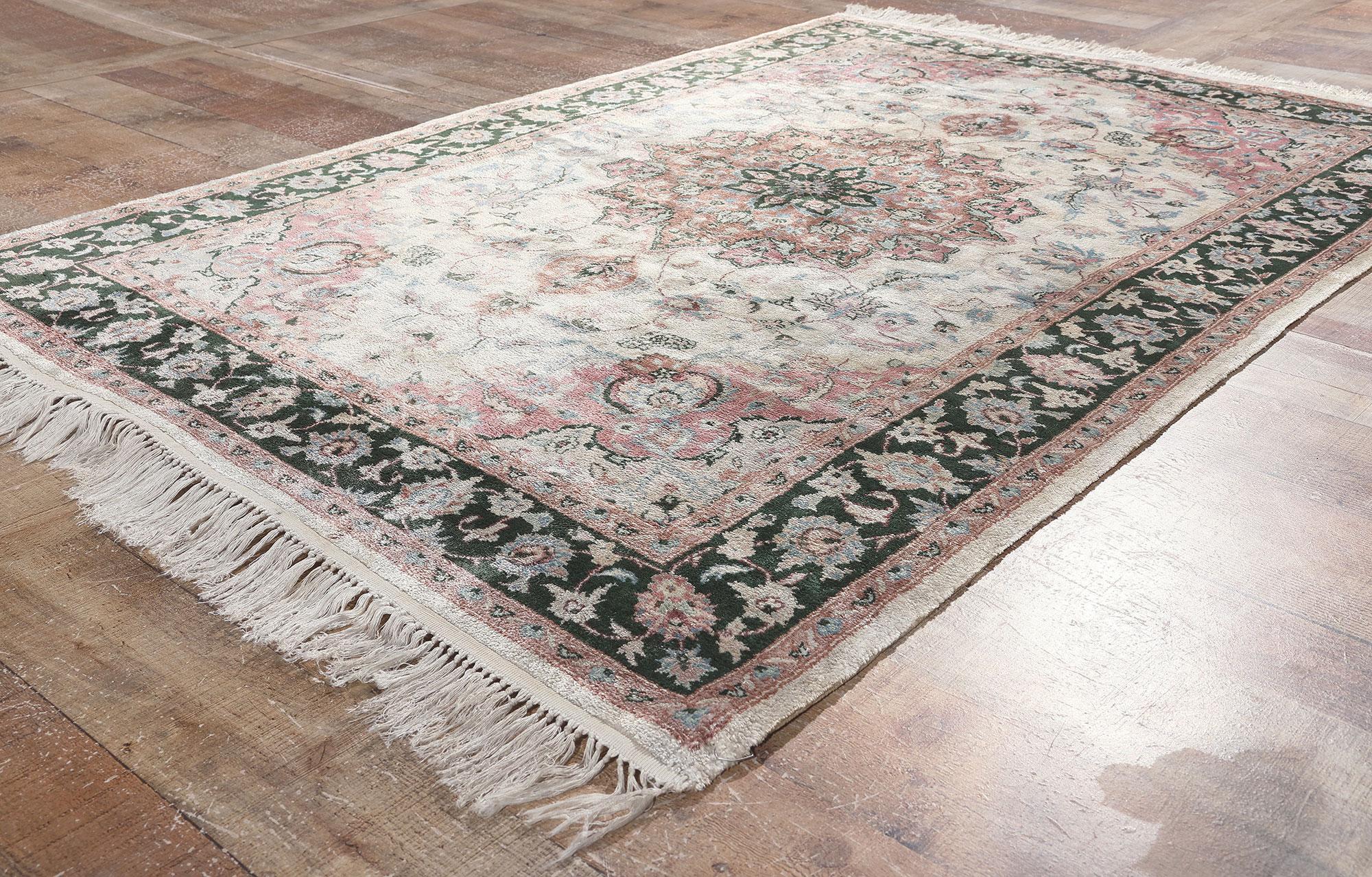 20th Century Vintage Silk Kashmir Rug, English Country Meets Luxe Style For Sale