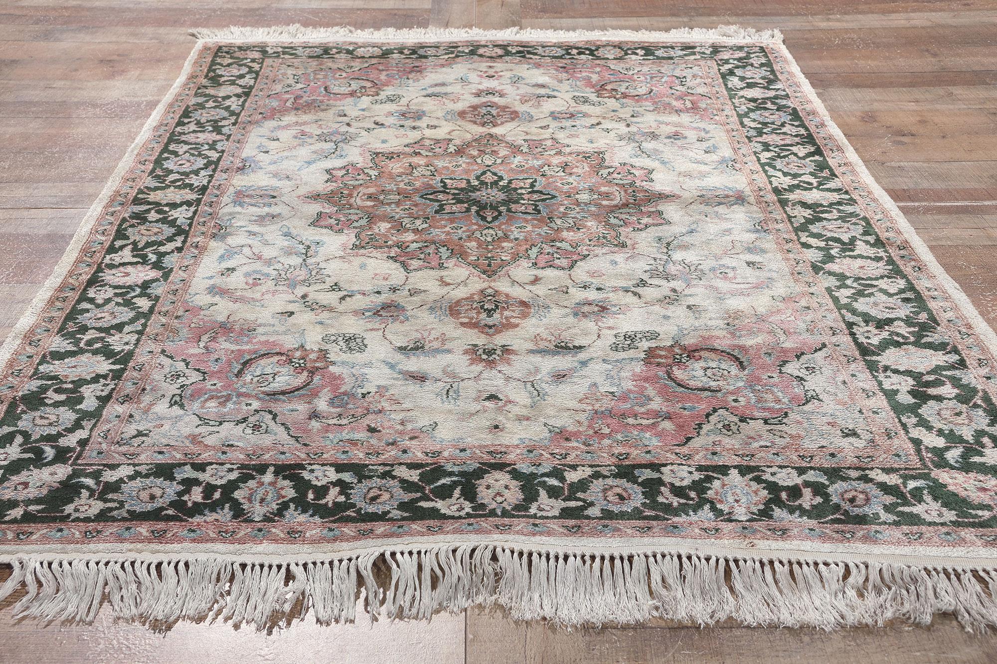 Vintage Silk Kashmir Rug, English Country Meets Luxe Style For Sale 1