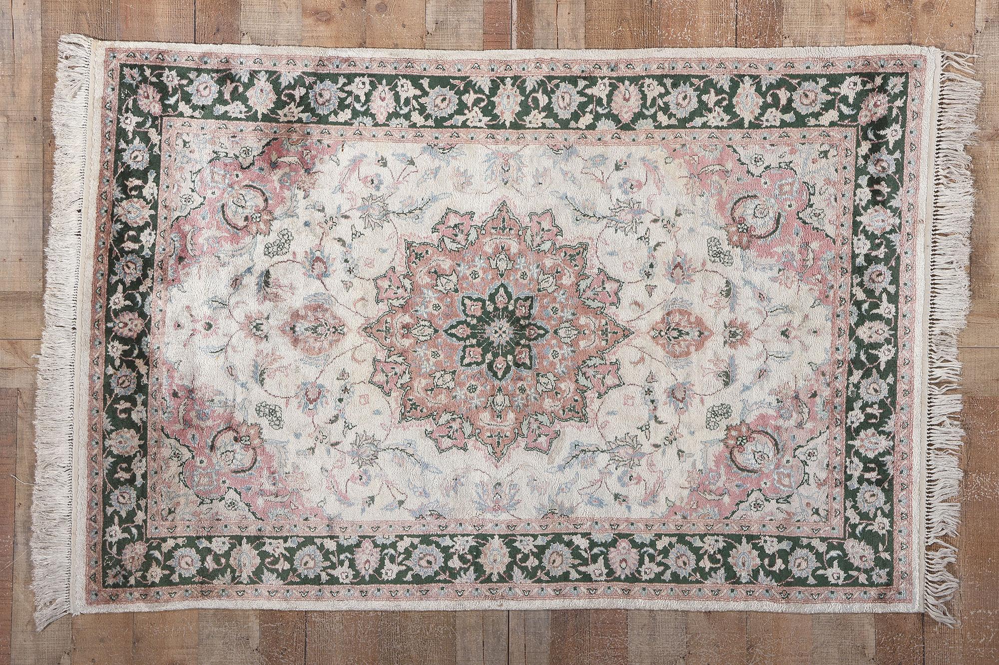 Vintage Silk Kashmir Rug, English Country Meets Luxe Style For Sale 2