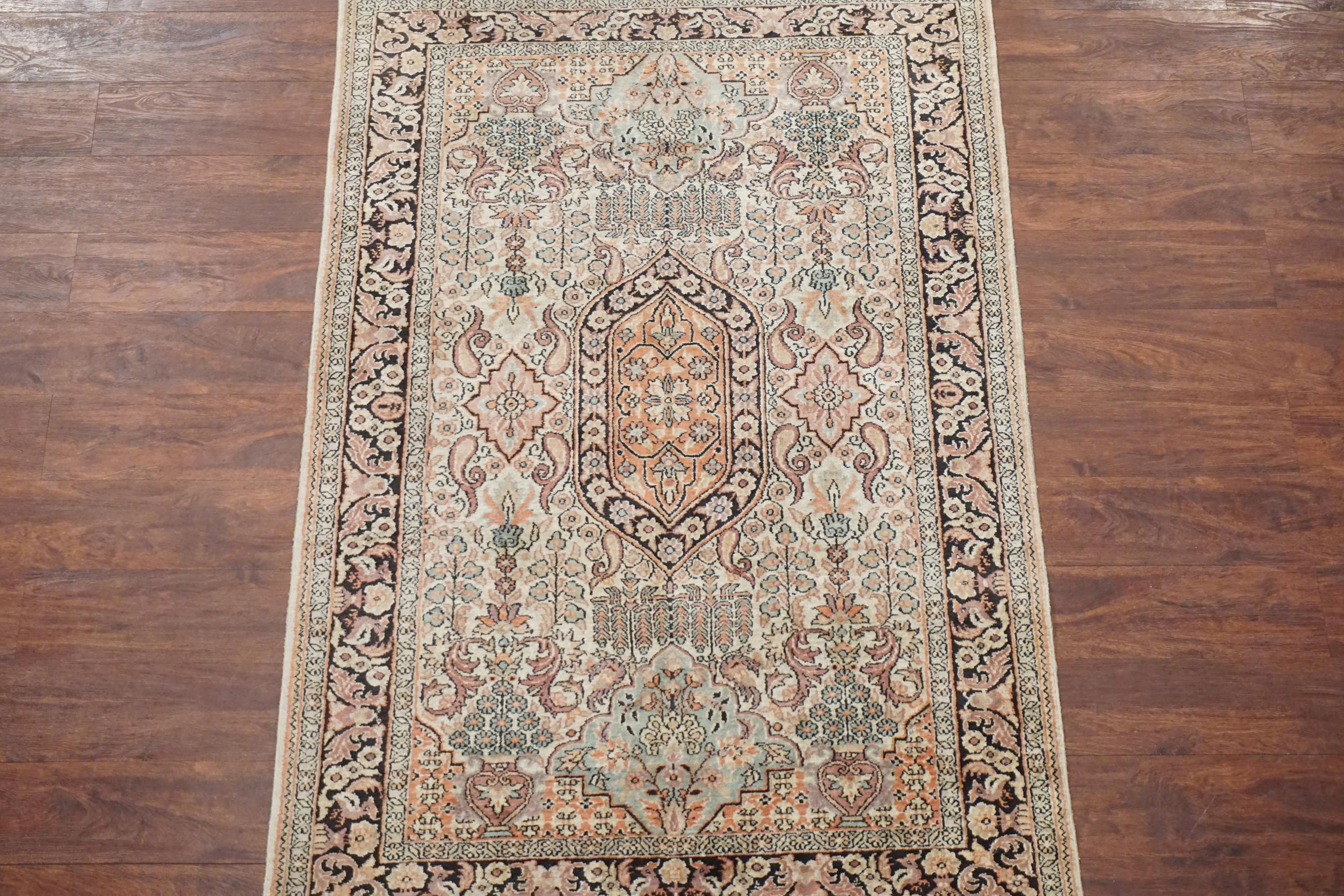 Indian Vintage Silk Kashmir Rug For Sale