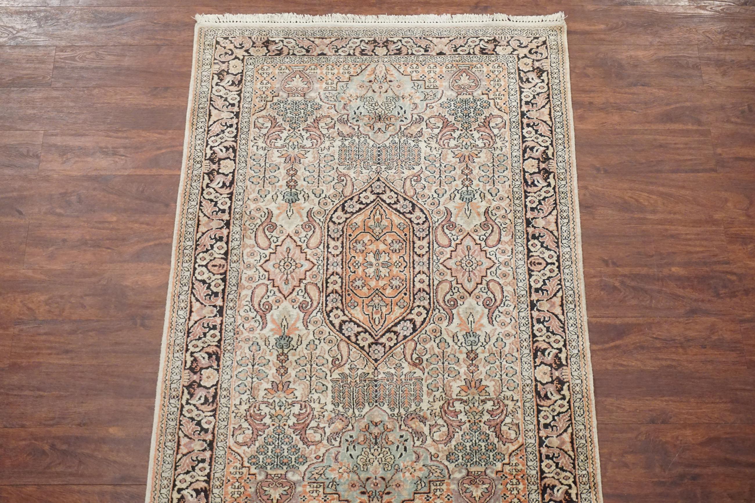 Hand-Knotted Vintage Silk Kashmir Rug For Sale