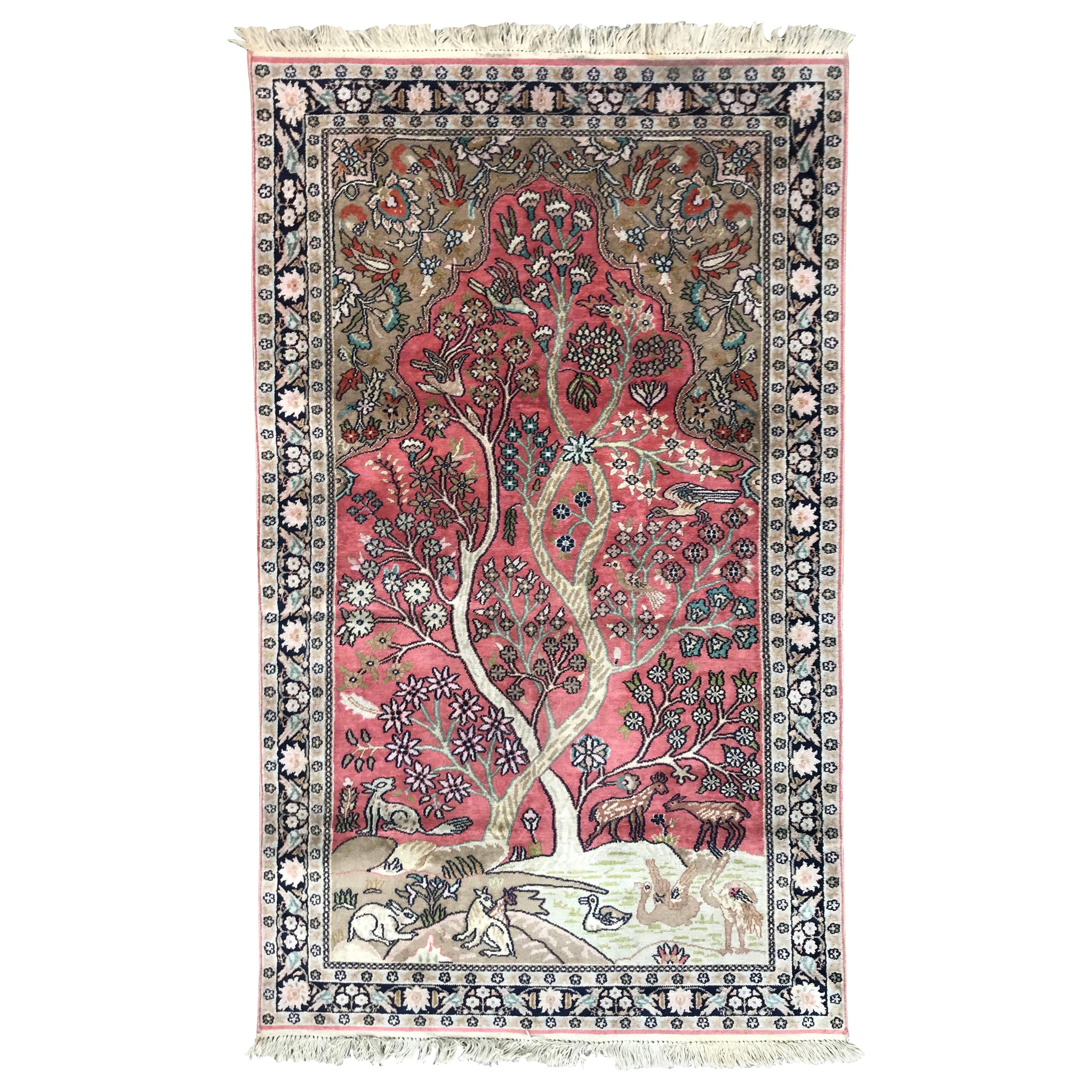 Vintage Silk Kashmir Rug For Sale