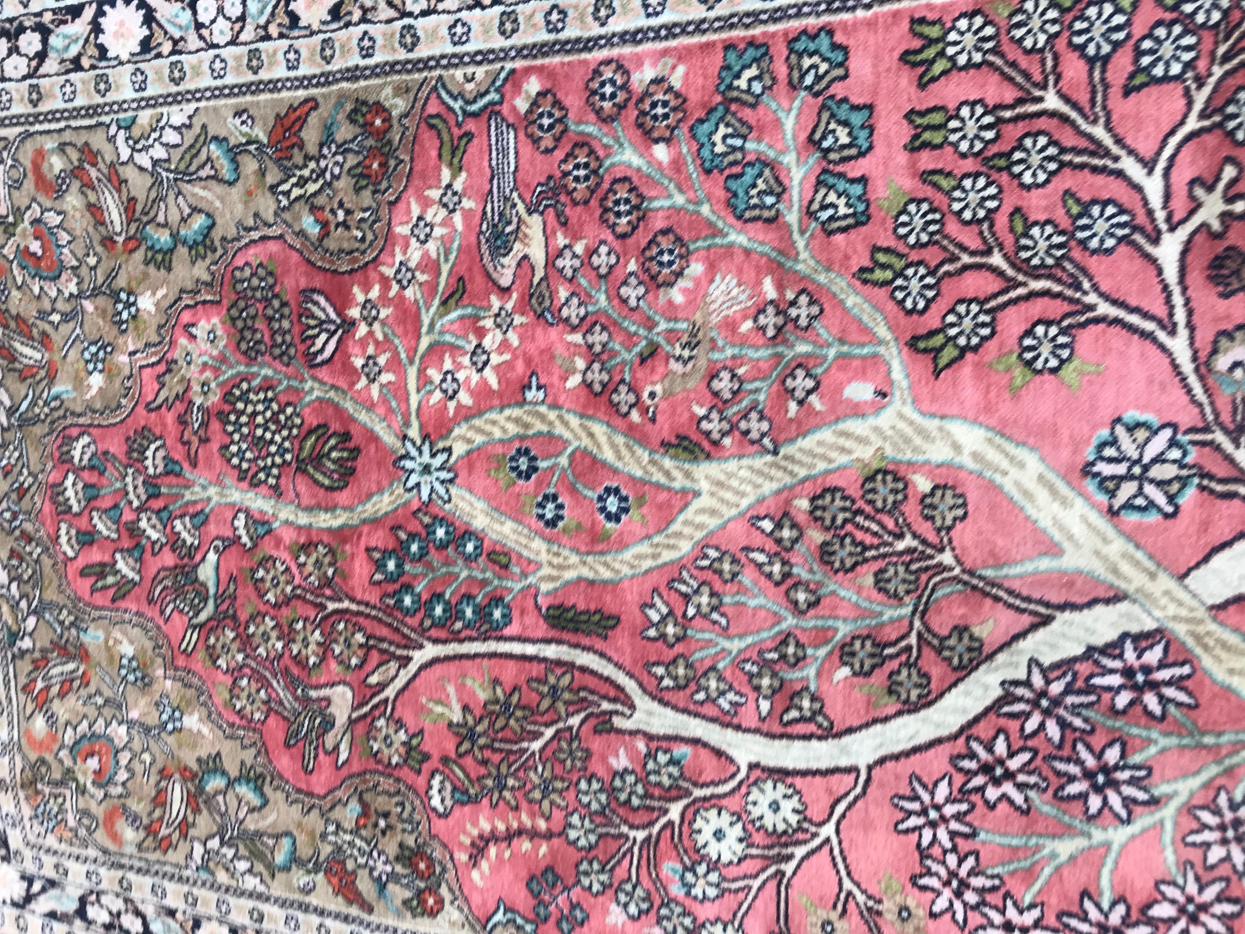Pakistani Vintage Silk Kashmir Rug For Sale