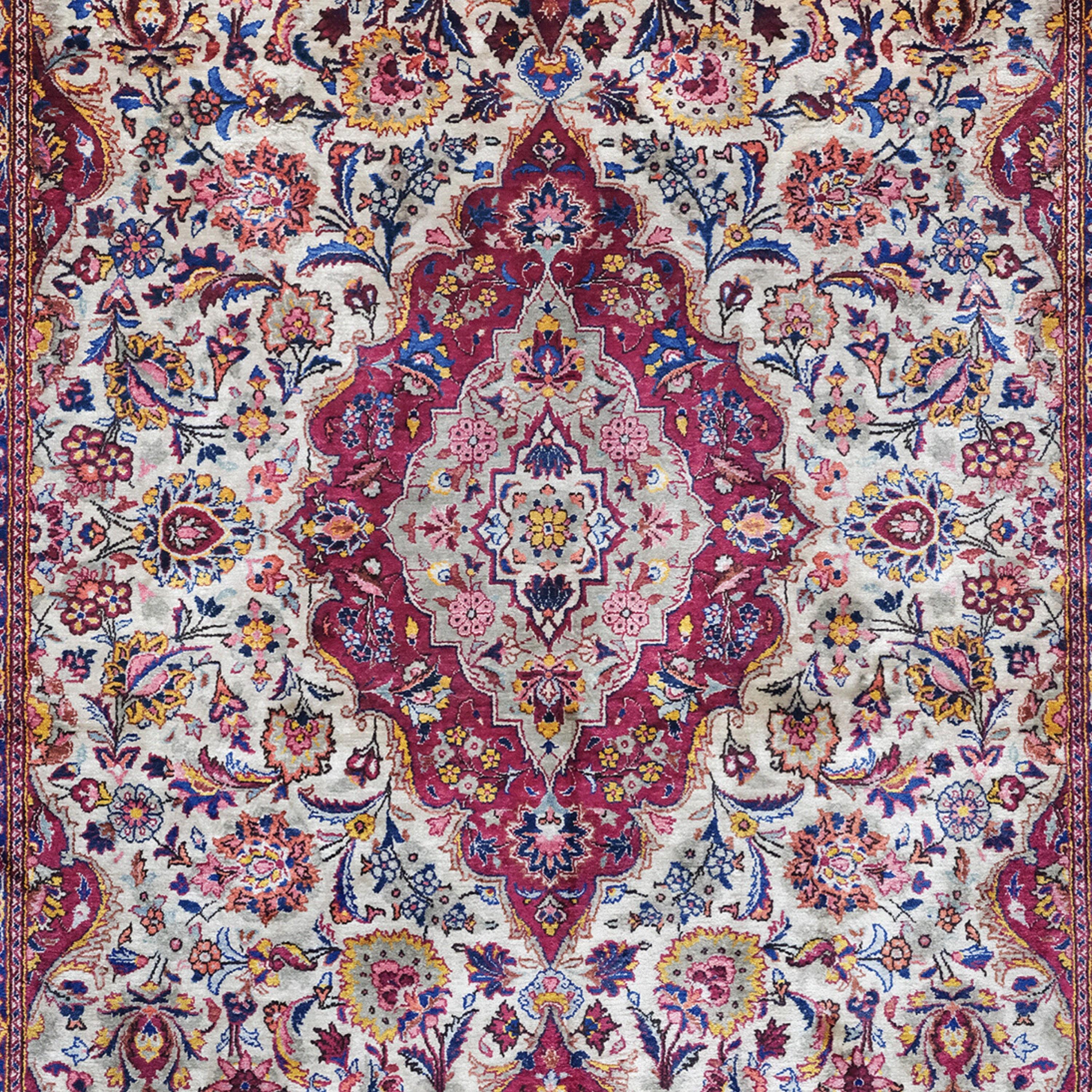 Persian Vintage Silk Keshan Rug - Silk Area Rug, Vintage Rug, Handmade Silk Rug