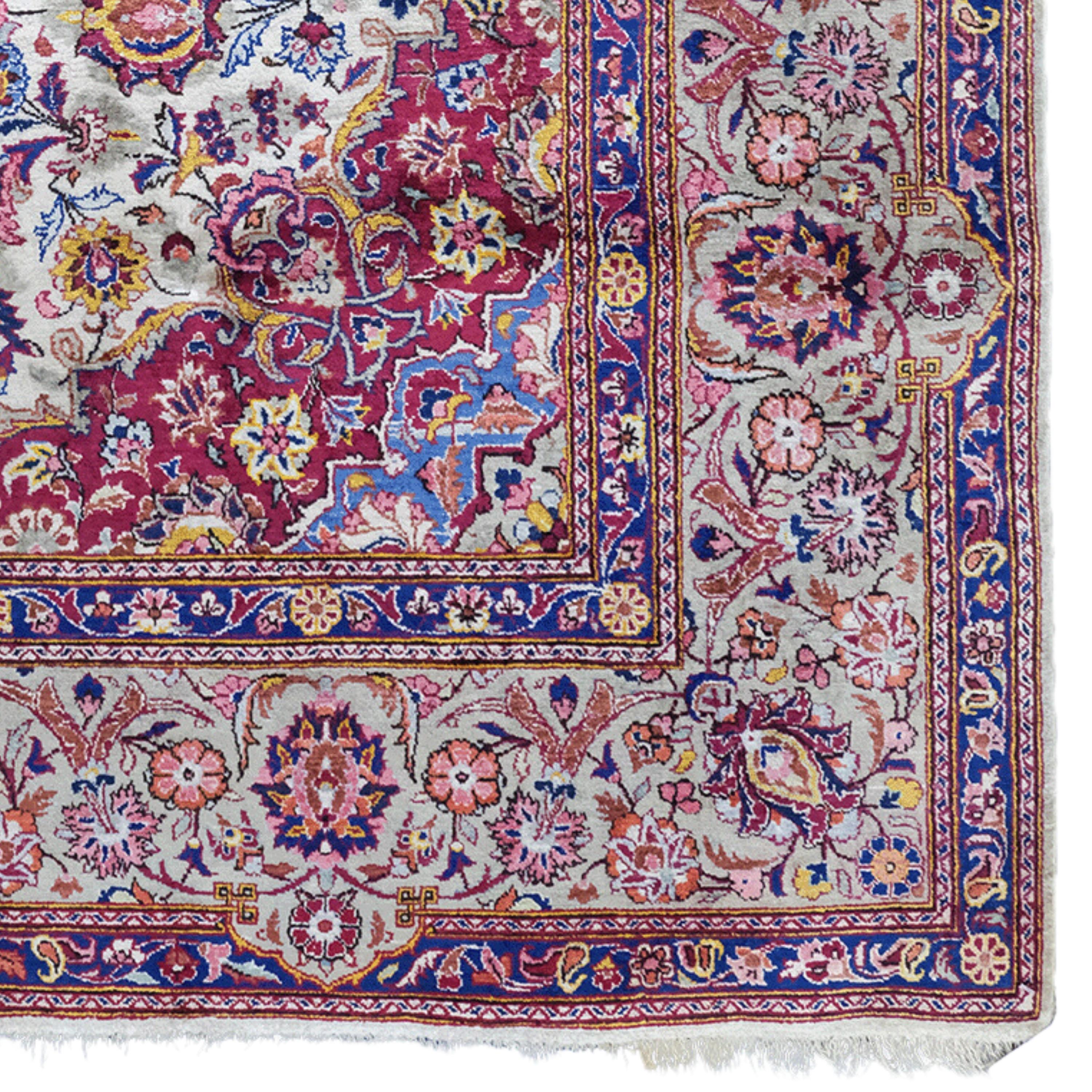 20th Century Vintage Silk Keshan Rug - Silk Area Rug, Vintage Rug, Handmade Silk Rug