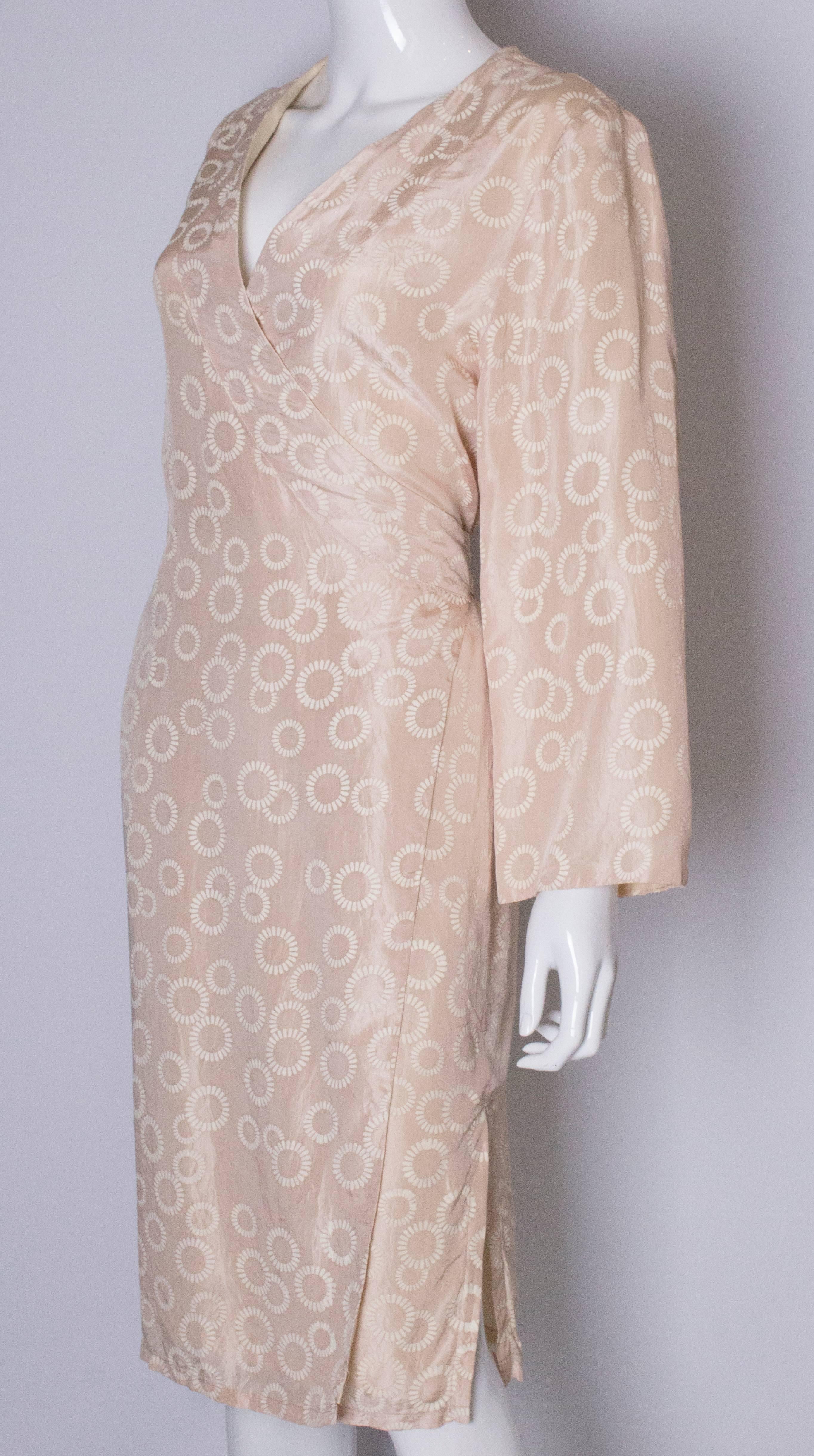 Beige Vintage Silk Kimono Style Dress