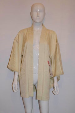 Vintage Silk Kimono with Butterfly and Floral Design