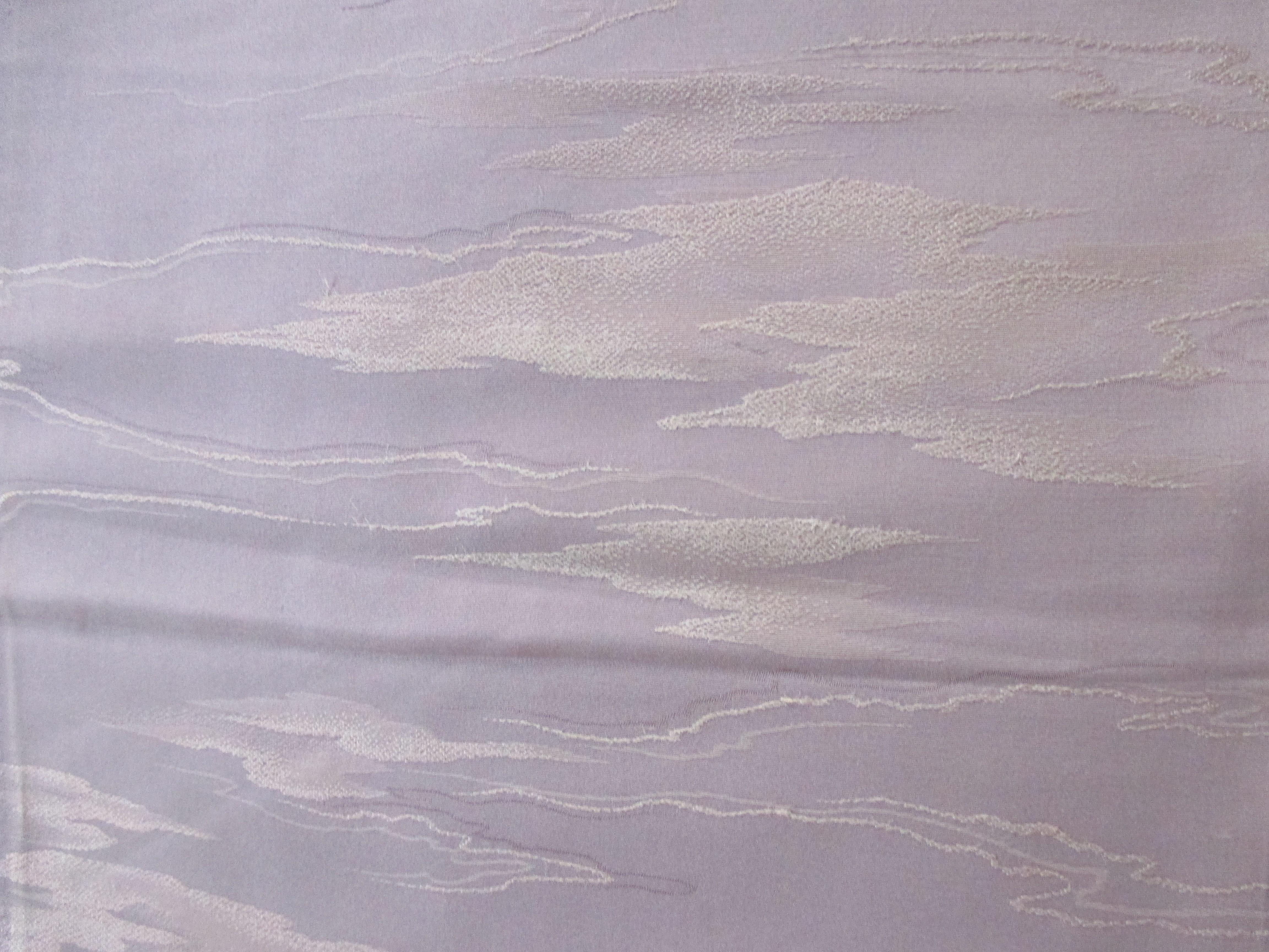 Japonisme Vintage Silk Obi Textile with Tone-on-Tone Lilac Clouds For Sale