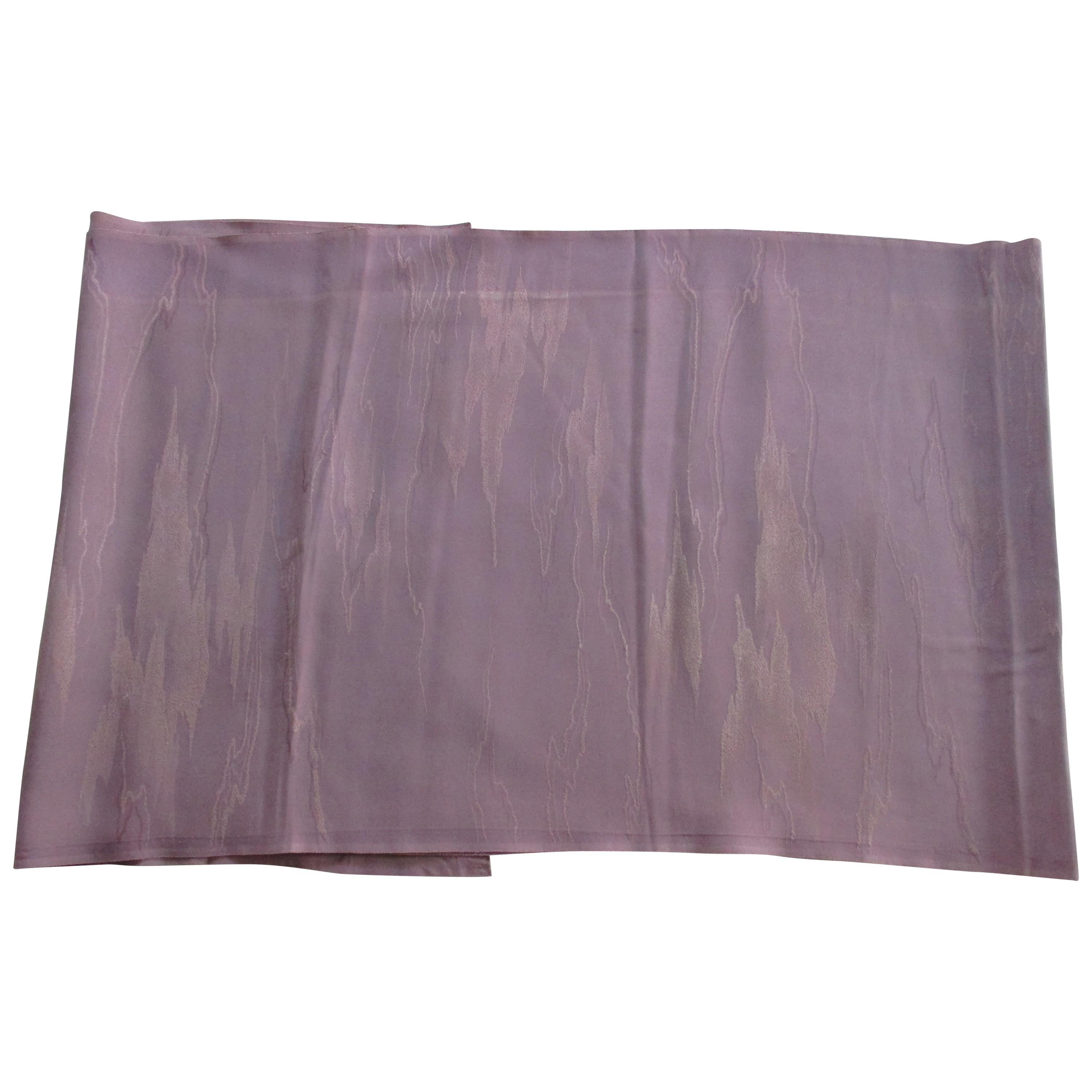 Vintage Silk Obi Textile with Tone-on-Tone Lilac Clouds For Sale