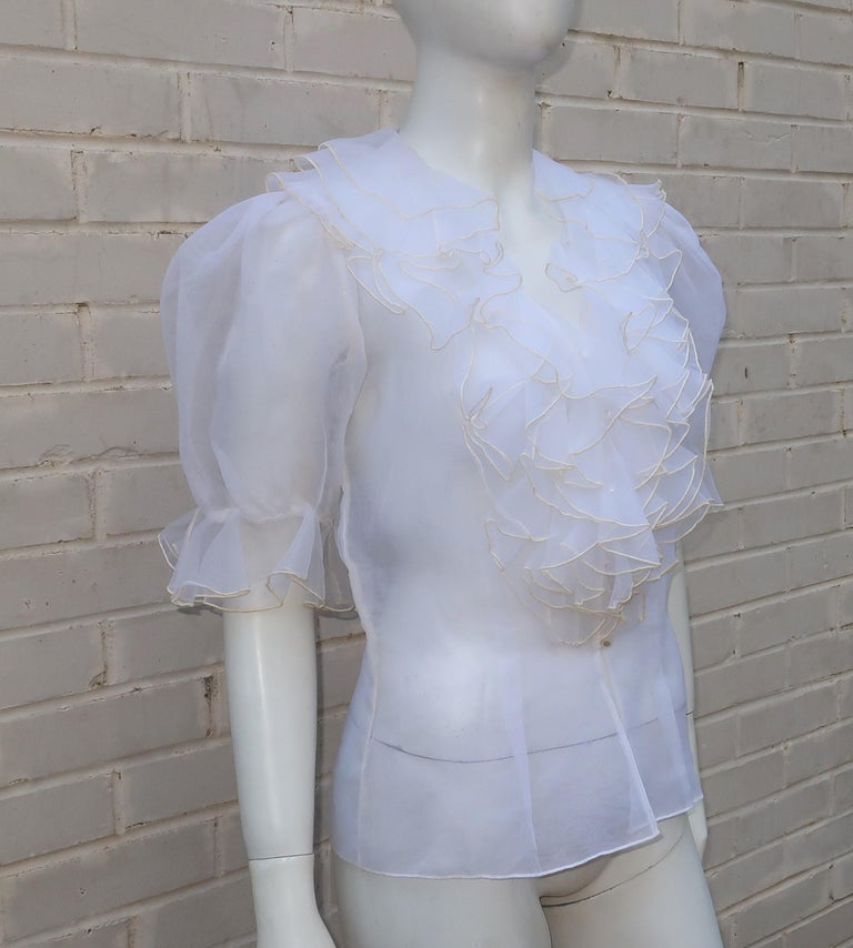 Vintage Silk Organza Sheer Ruffled Blouse at 1stDibs gold sequin