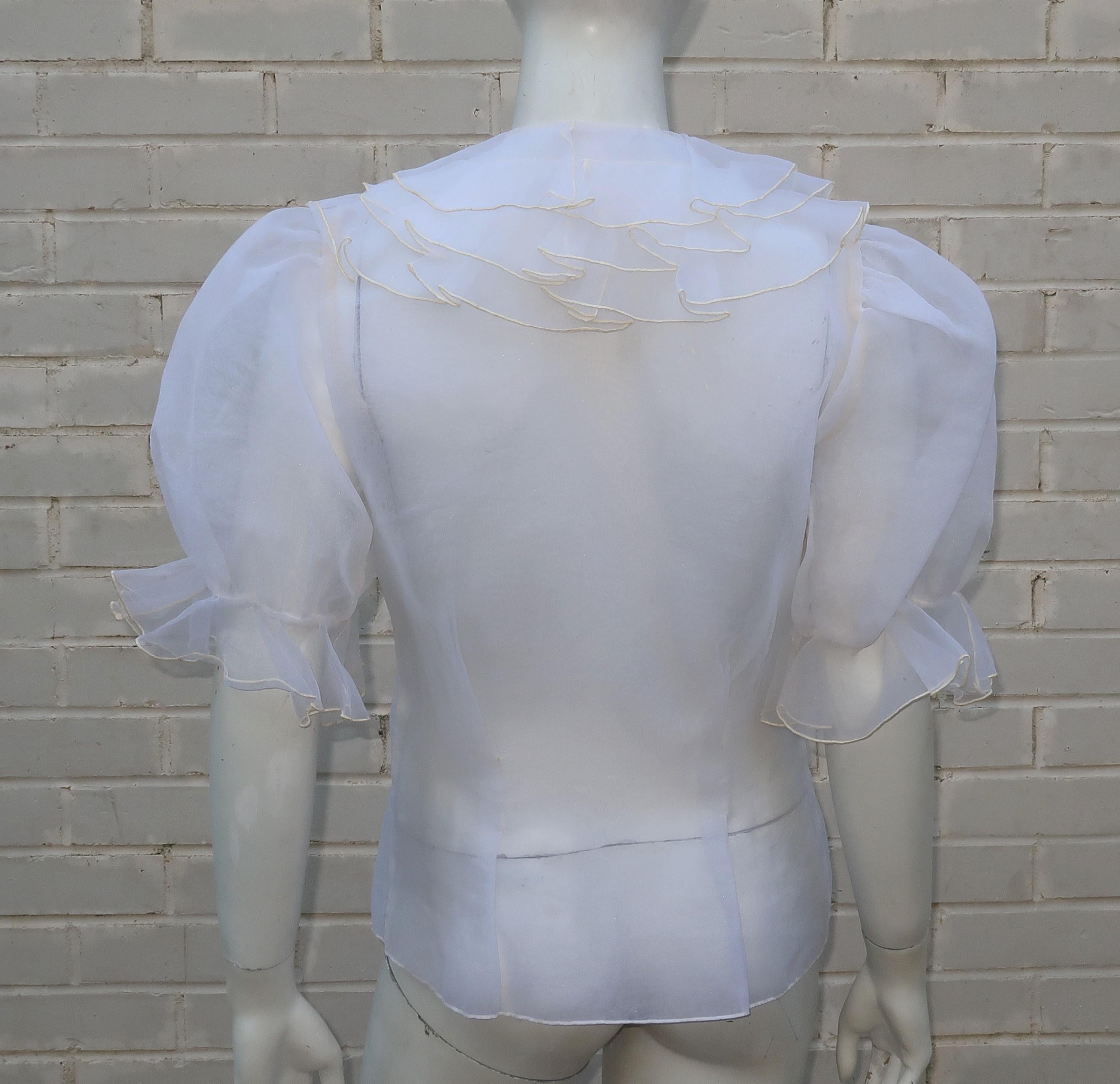 Vintage Silk Organza Sheer Ruffled Blouse 1