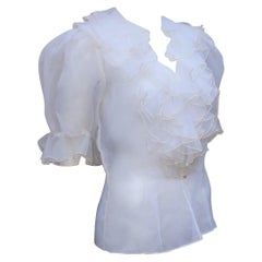 Vintage Seiden-Organza-Bluse mit Rüschenbesatz