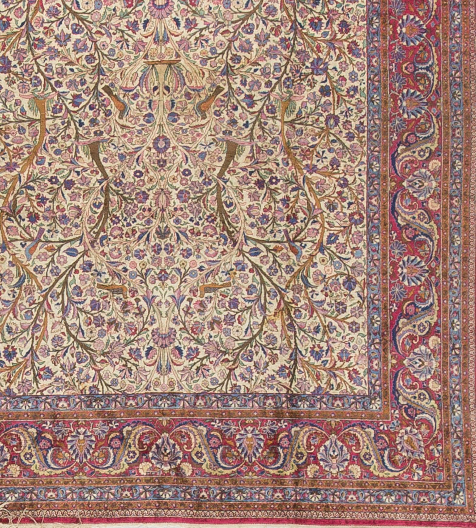 Hand-Woven Vintage Silk Persian Kashan Rug Carpet 6'9 x 9'10 For Sale