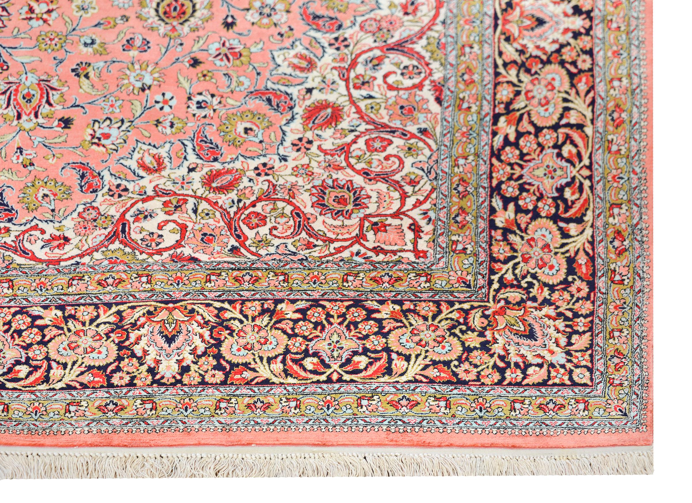 Vintage Silk Persian Qum Rug For Sale 5