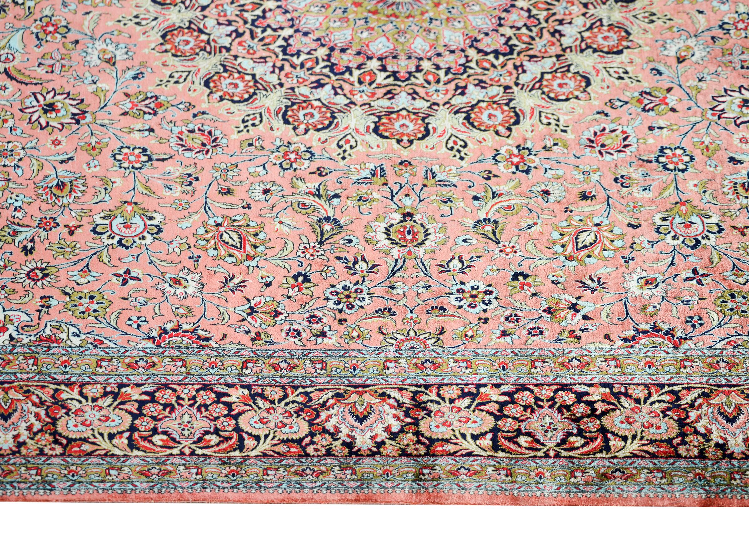 Vintage Silk Persian Qum Rug In Good Condition For Sale In Chicago, IL