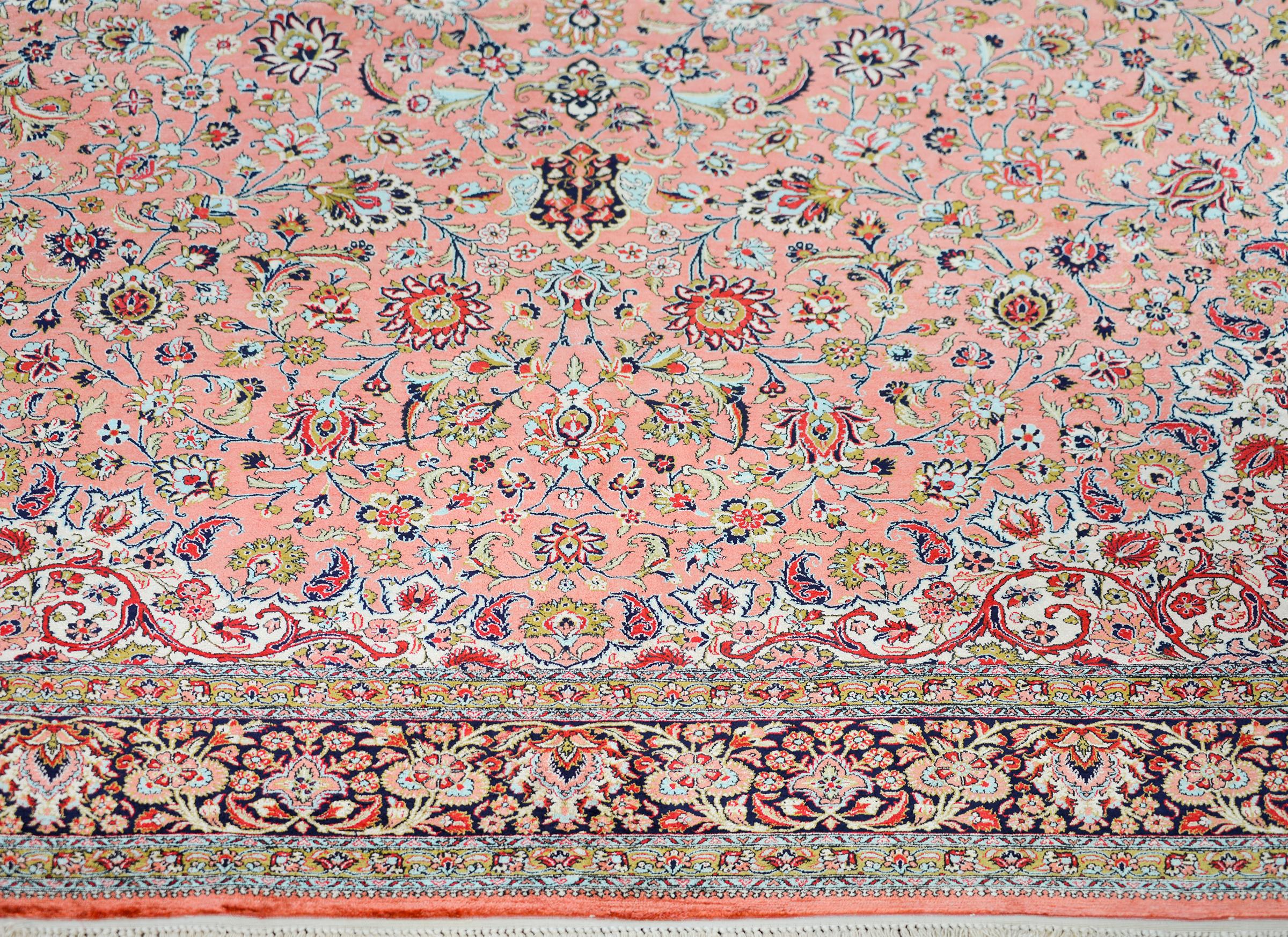 20th Century Vintage Silk Persian Qum Rug For Sale