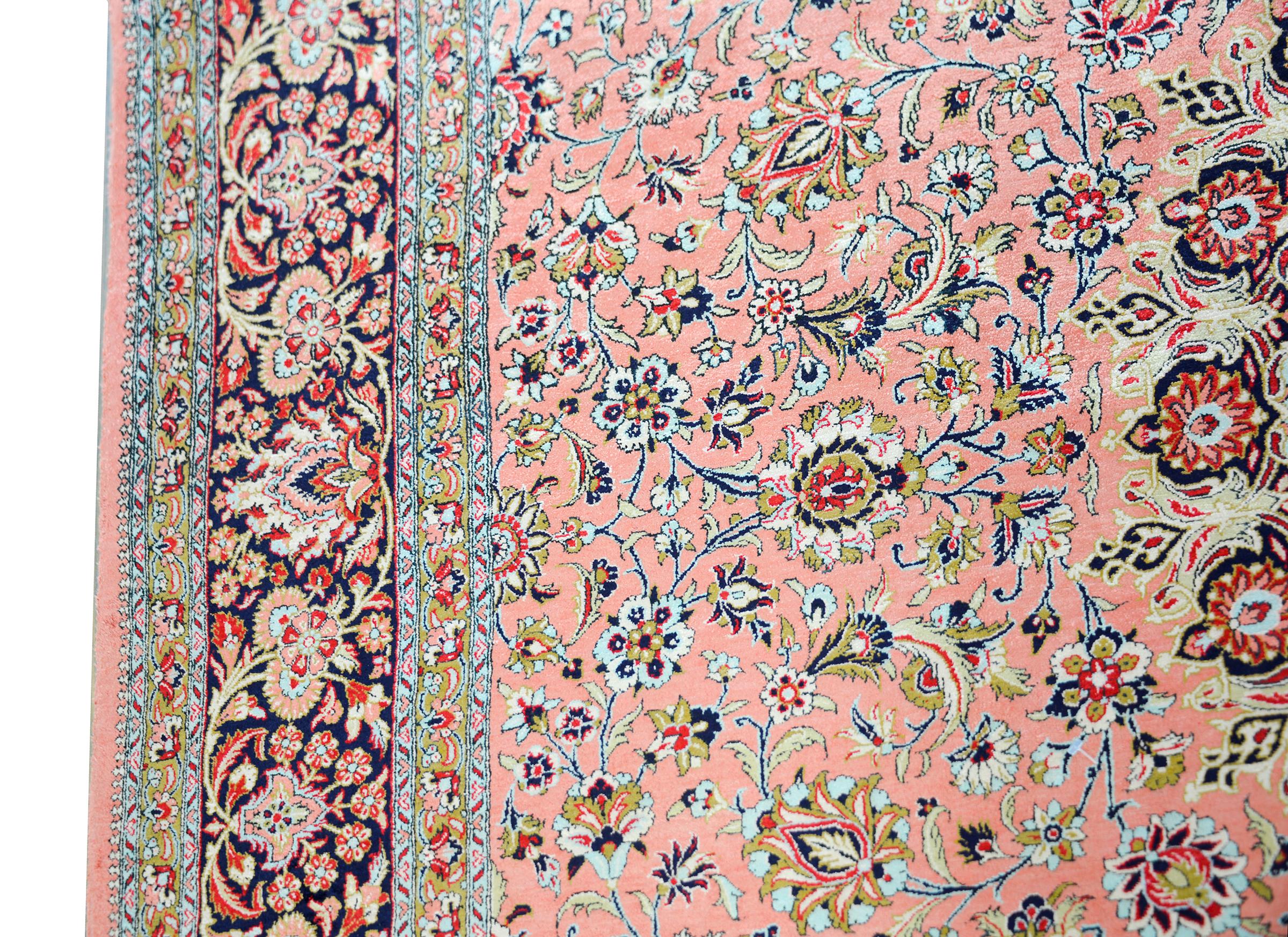 Vintage Silk Persian Qum Rug For Sale 2