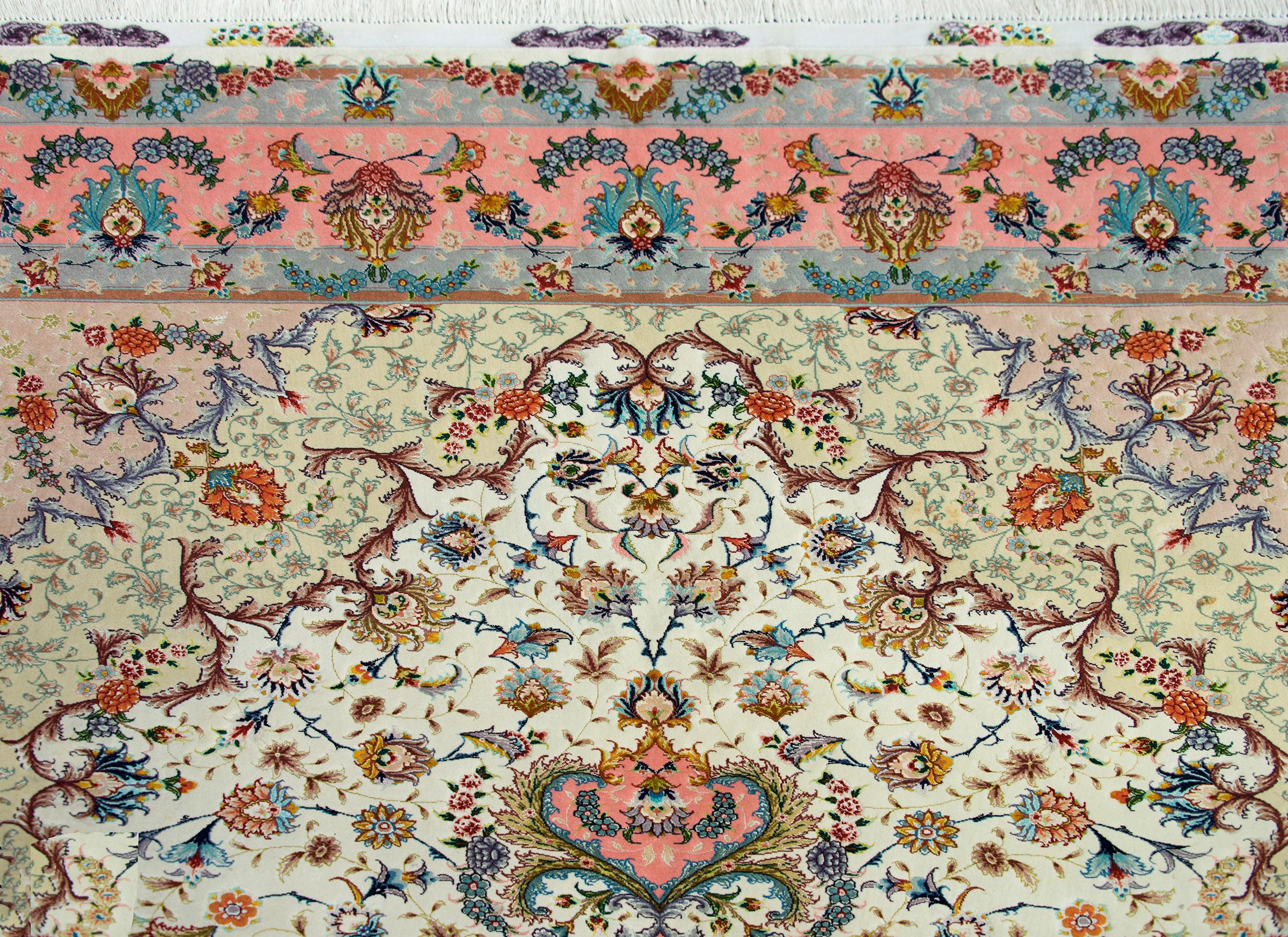 Vintage Silk Persian Tabriz Rug For Sale 4