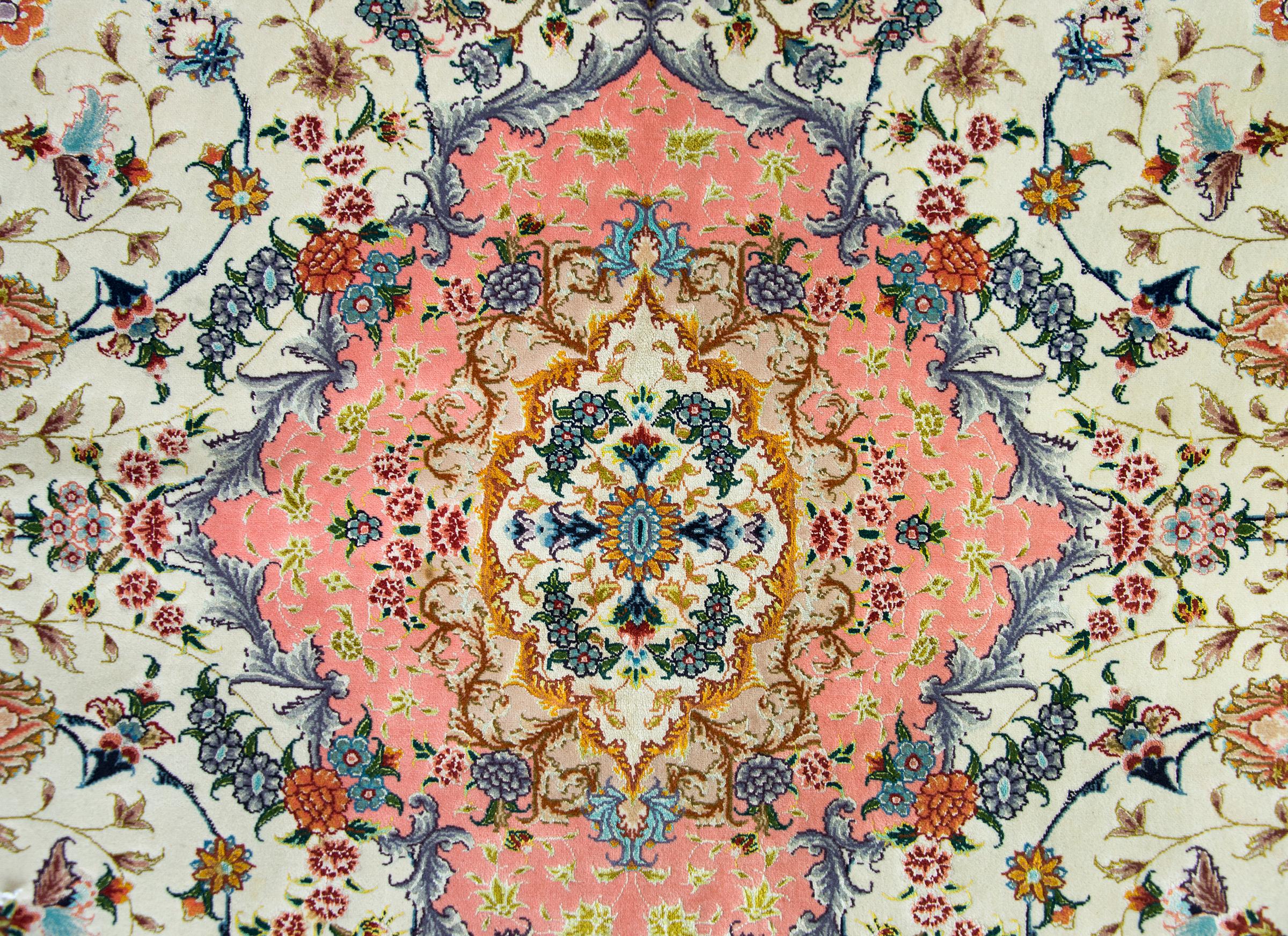 Vintage Silk Persian Tabriz Rug For Sale 5