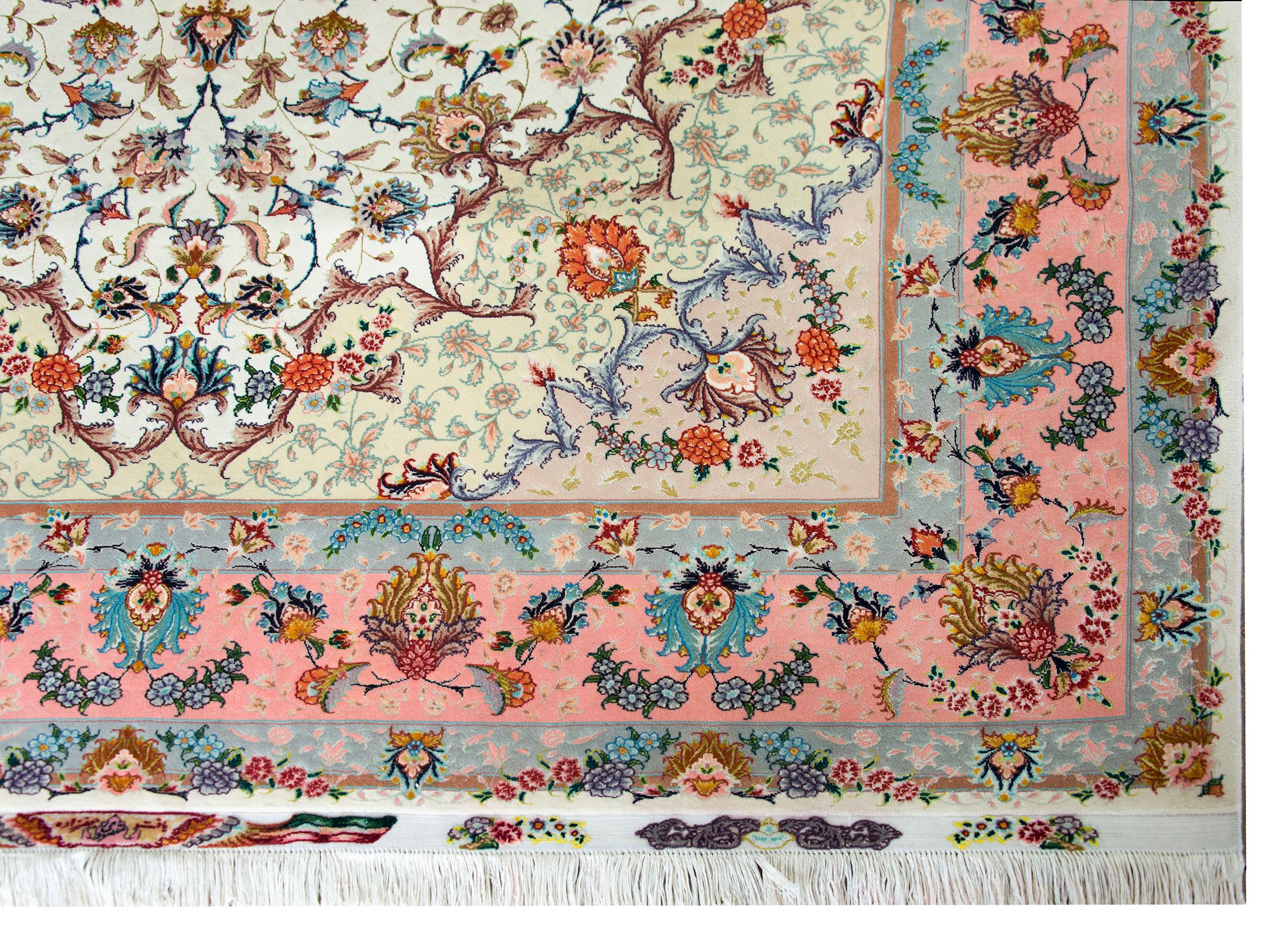 Vintage Silk Persian Tabriz Rug For Sale 7