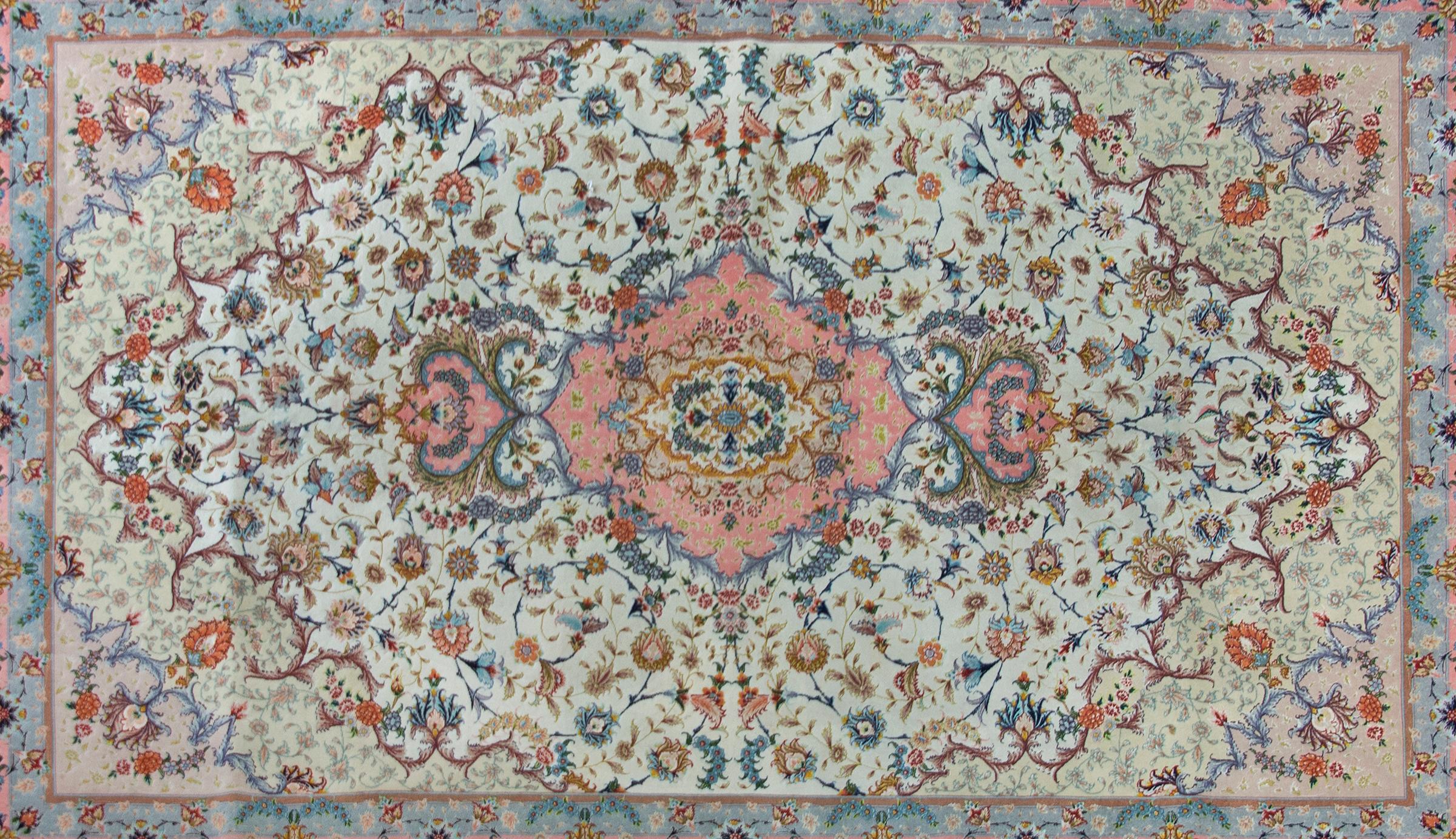 Hand-Knotted Vintage Silk Persian Tabriz Rug For Sale