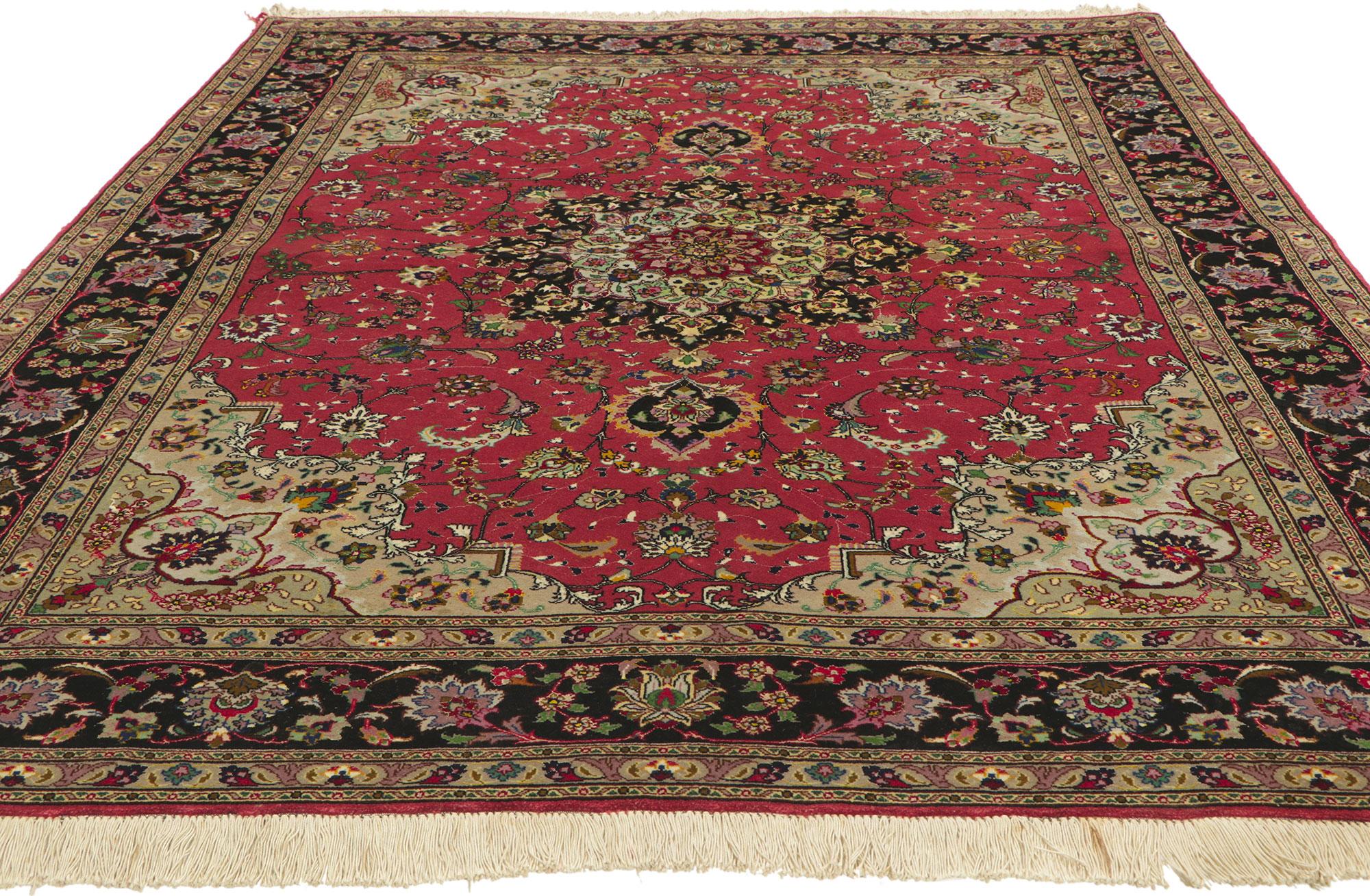 Hand-Knotted Vintage Silk Persian Tabriz Rug For Sale