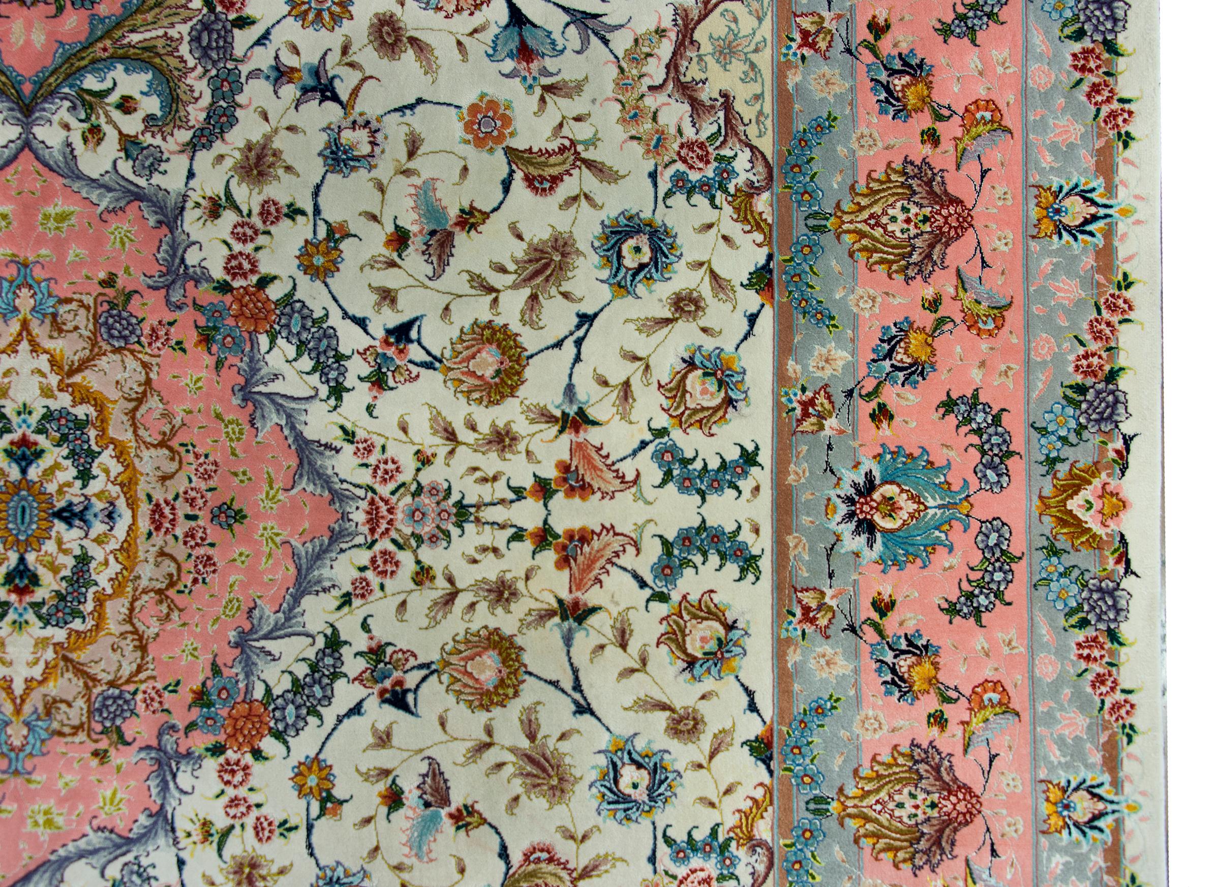 20th Century Vintage Silk Persian Tabriz Rug For Sale