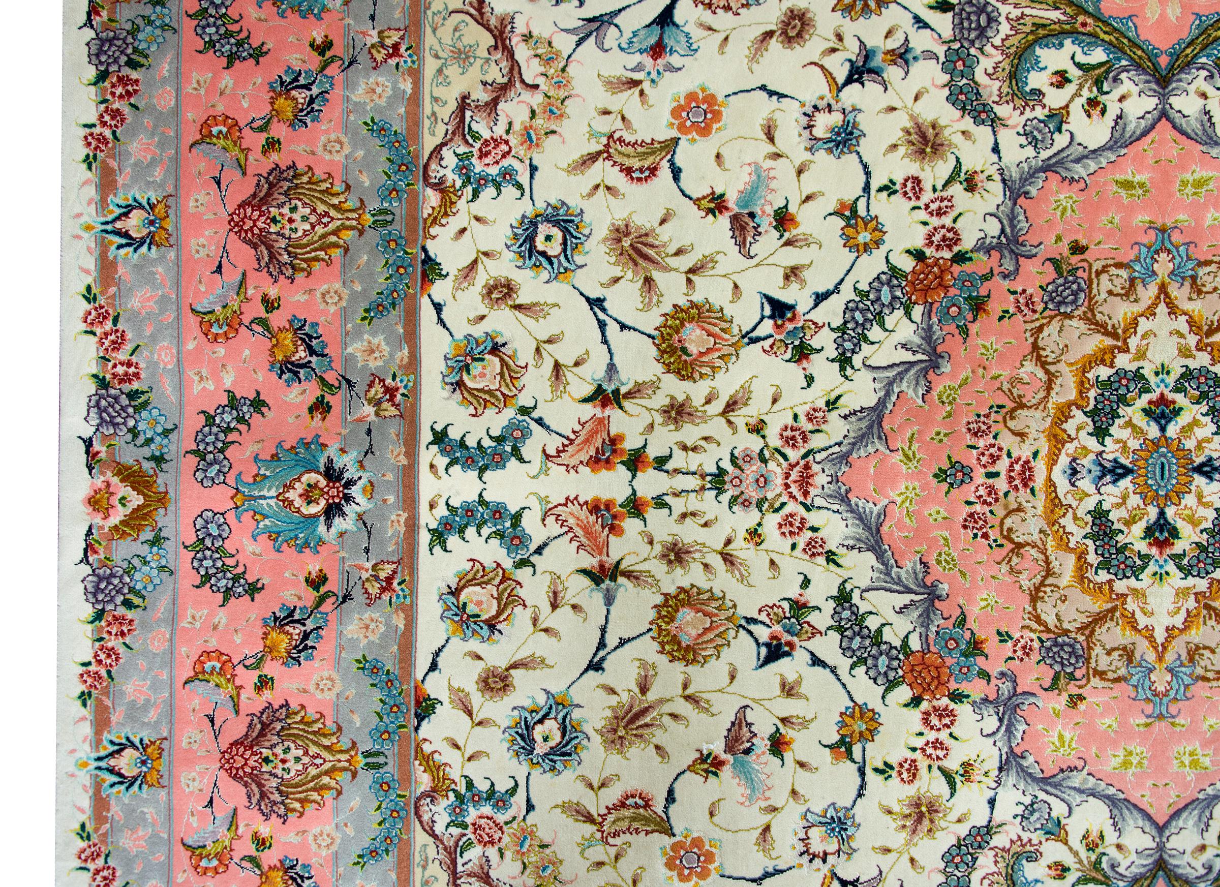 Wool Vintage Silk Persian Tabriz Rug For Sale