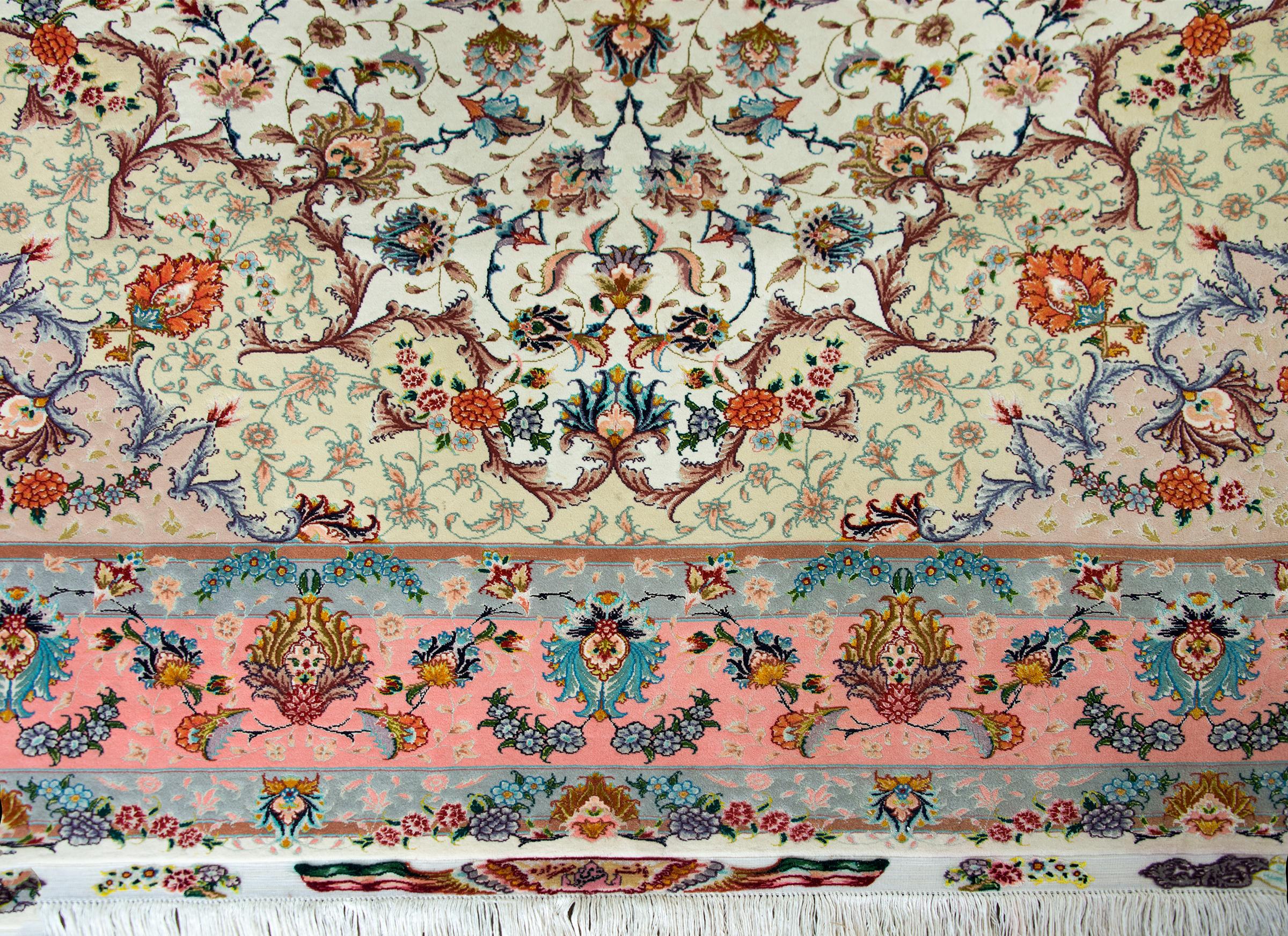 Vintage Silk Persian Tabriz Rug For Sale 2