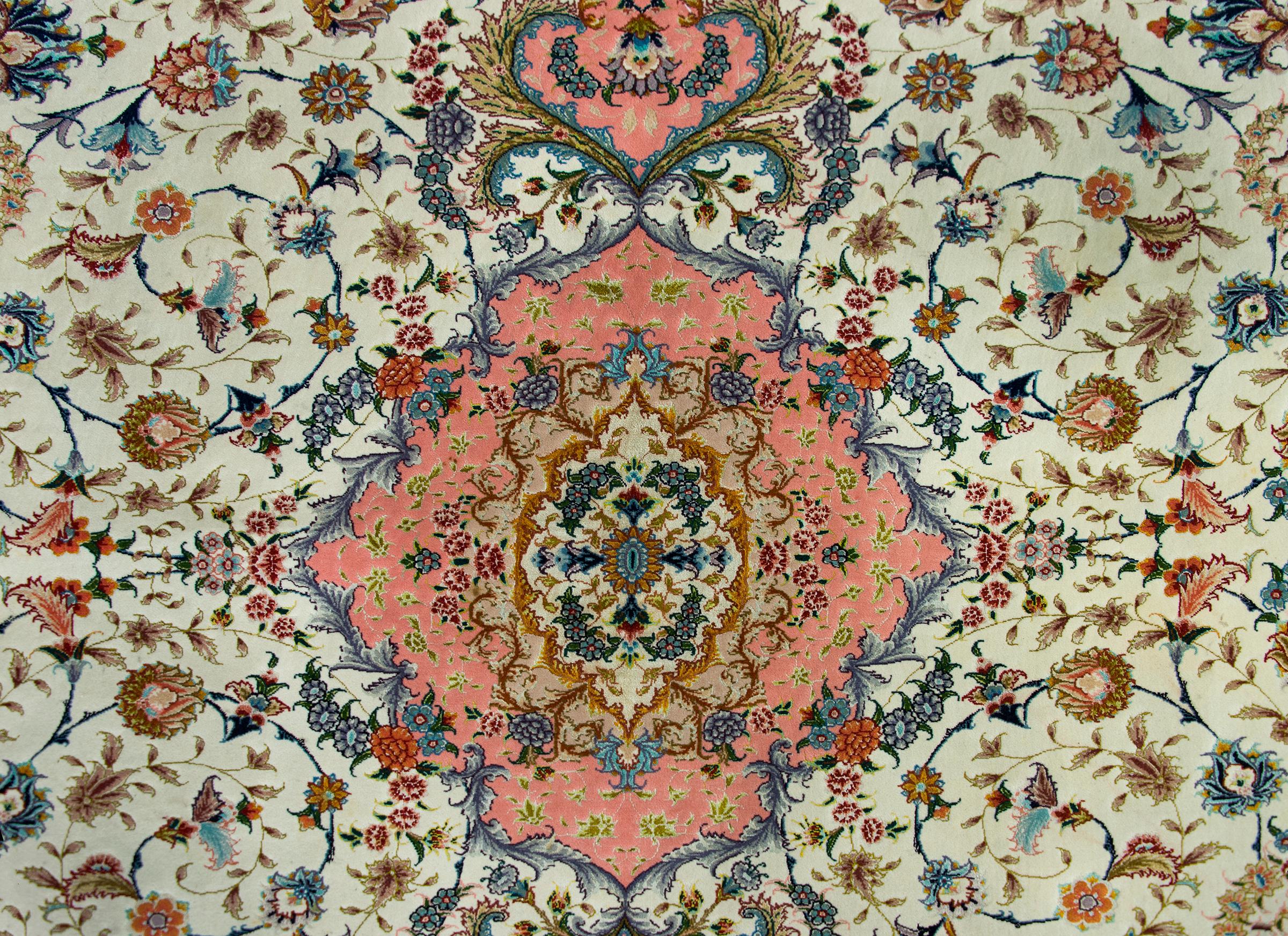 Vintage Silk Persian Tabriz Rug For Sale 3