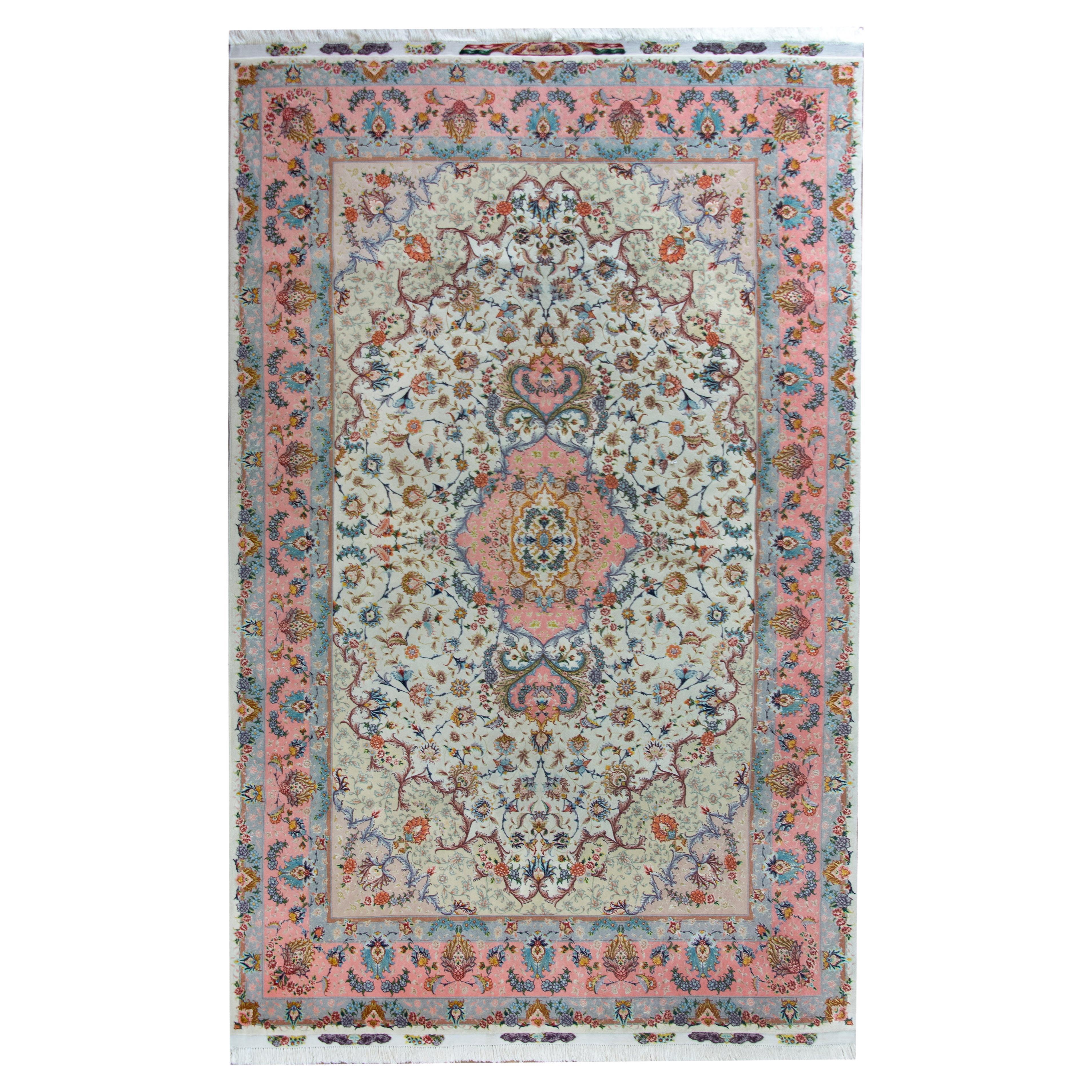 Vintage Silk Persian Tabriz Rug For Sale