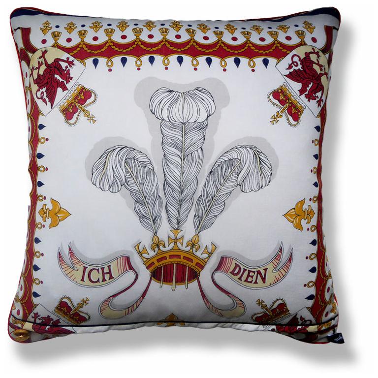 Cries of London
Circa - 1960 and 1970
British made luxury cushion created using original vintage silks. Featured on the front side are iconic London images with points of interest in and around the City of London during olden times; complimented on