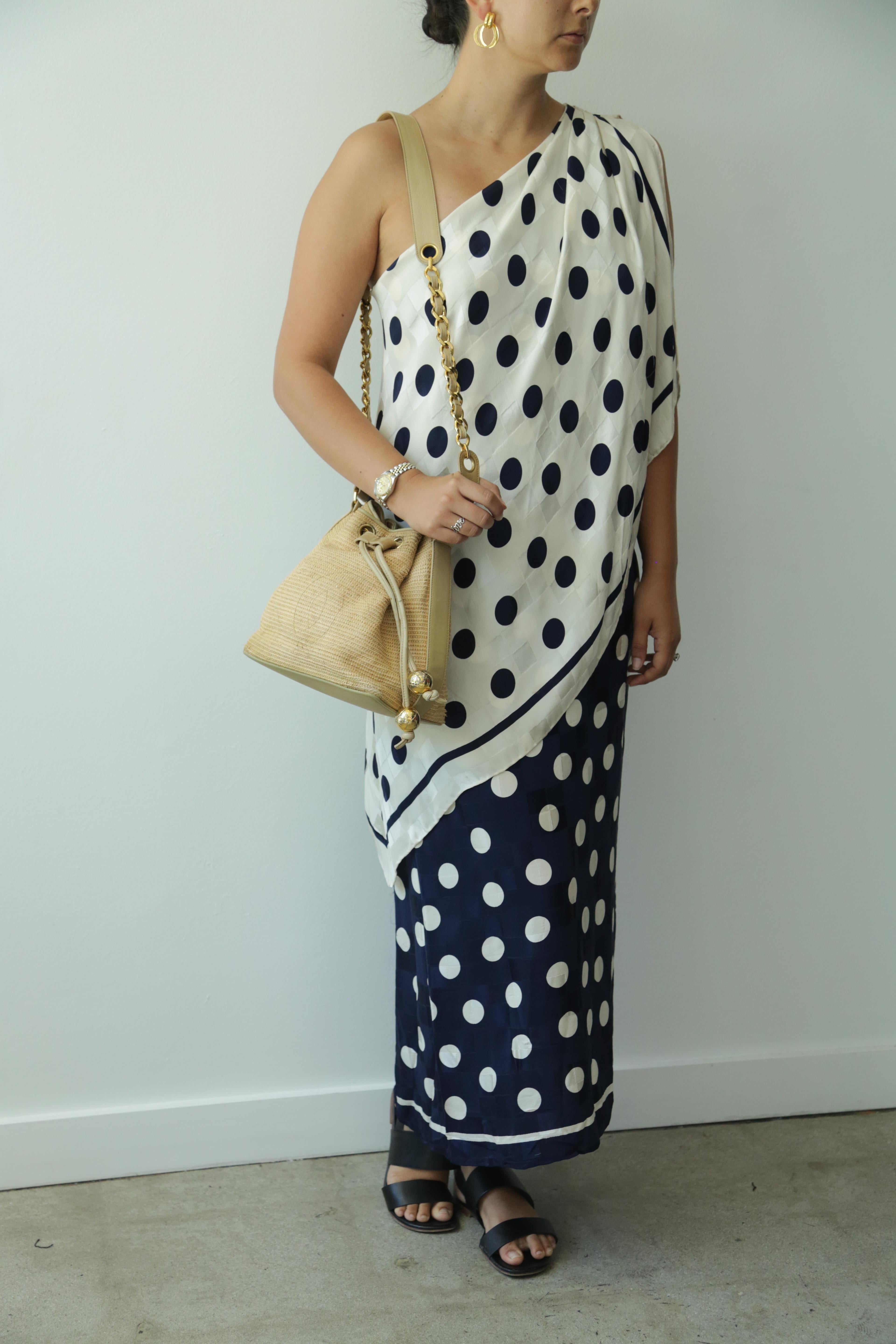 Vintage Silk Polka-Dot One Shoulder Dress  In Excellent Condition In Thousand Oaks, CA